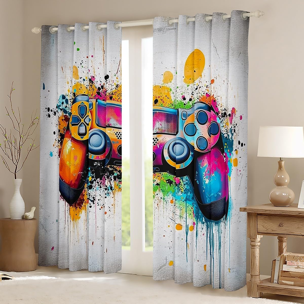 Loussiesd Tende oscuranti con controller di gioco per ragazzi e ragazze, 167,6 x 182,8 cm, per camera da letto, soggiorno, regali di gioco per bambini, 30% -50% tende oscuranti Gaming Grunge Art