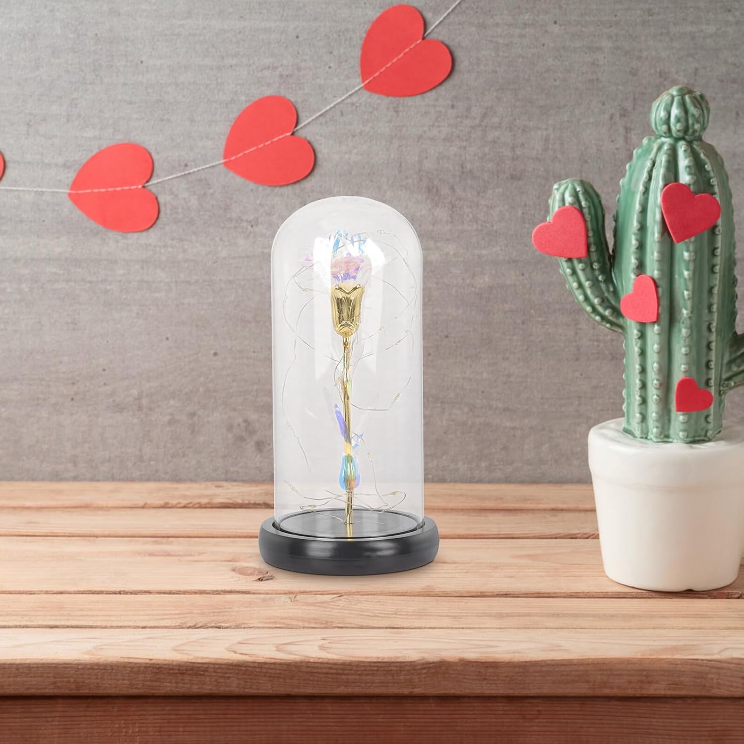 OSALADI Preserved Carnation in Glass Dome Eternal Flower Decor with Gold Foil Floral Ornament for Mother's Day Anniversary Birthday Home Desktop Decoration