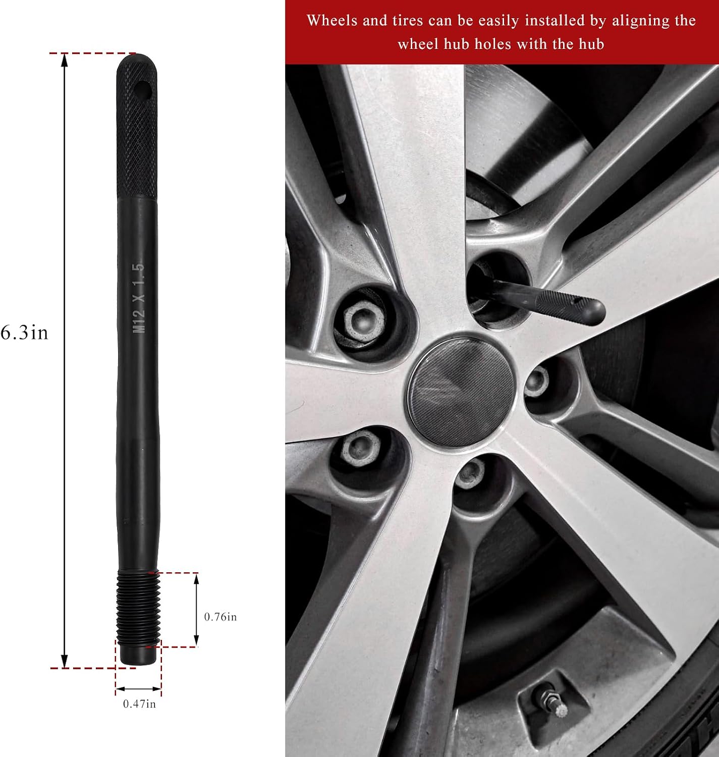 2 PCS Wheel Alignment Pins, M14x1.25 Wheel Stud Alignment Guide Tool Rim Stud Pilot Pin, Wheel Hanger Automotive Mechanic Tool for Changing Tires on Cars with Lug Bolts