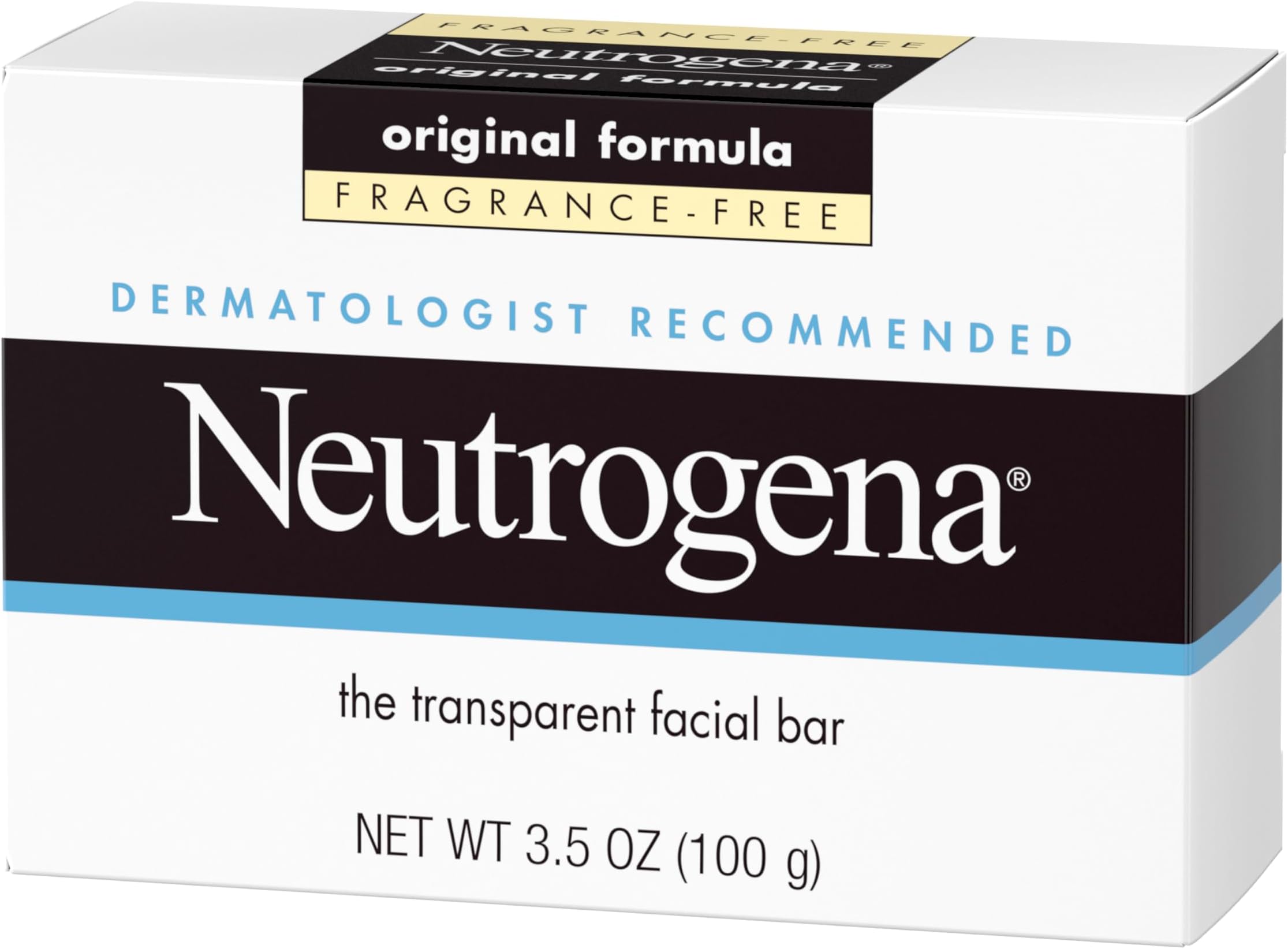 Neutrogena Original Transparent Facial Cleansing Bar, Fragrance-Free Glycerin Face Wash Bar Soap for Gentle Daily Cleansing, Hypoallergenic & Dye-Free Pure Facial Soap, 3.5 oz