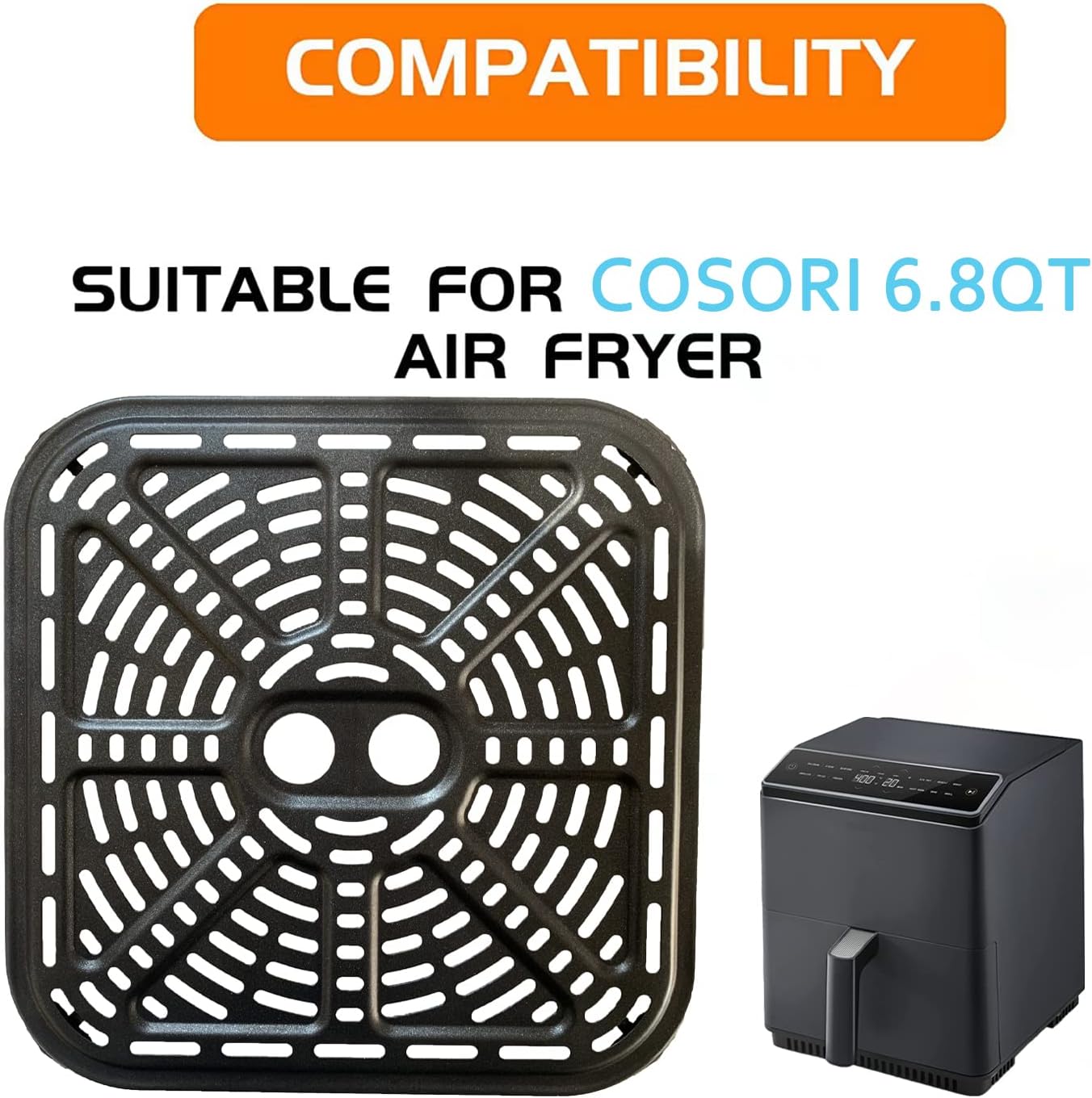 6.8QT Square Air Fryer Crisper Plate for COSORI Pro III Dual Blaze Air Fryers, Upgraded Air Fryer Grill Pan Plate Crisper Tray Griller Rack Grate Grid Insert Pan for 6.8QT COSORI Air Fryer