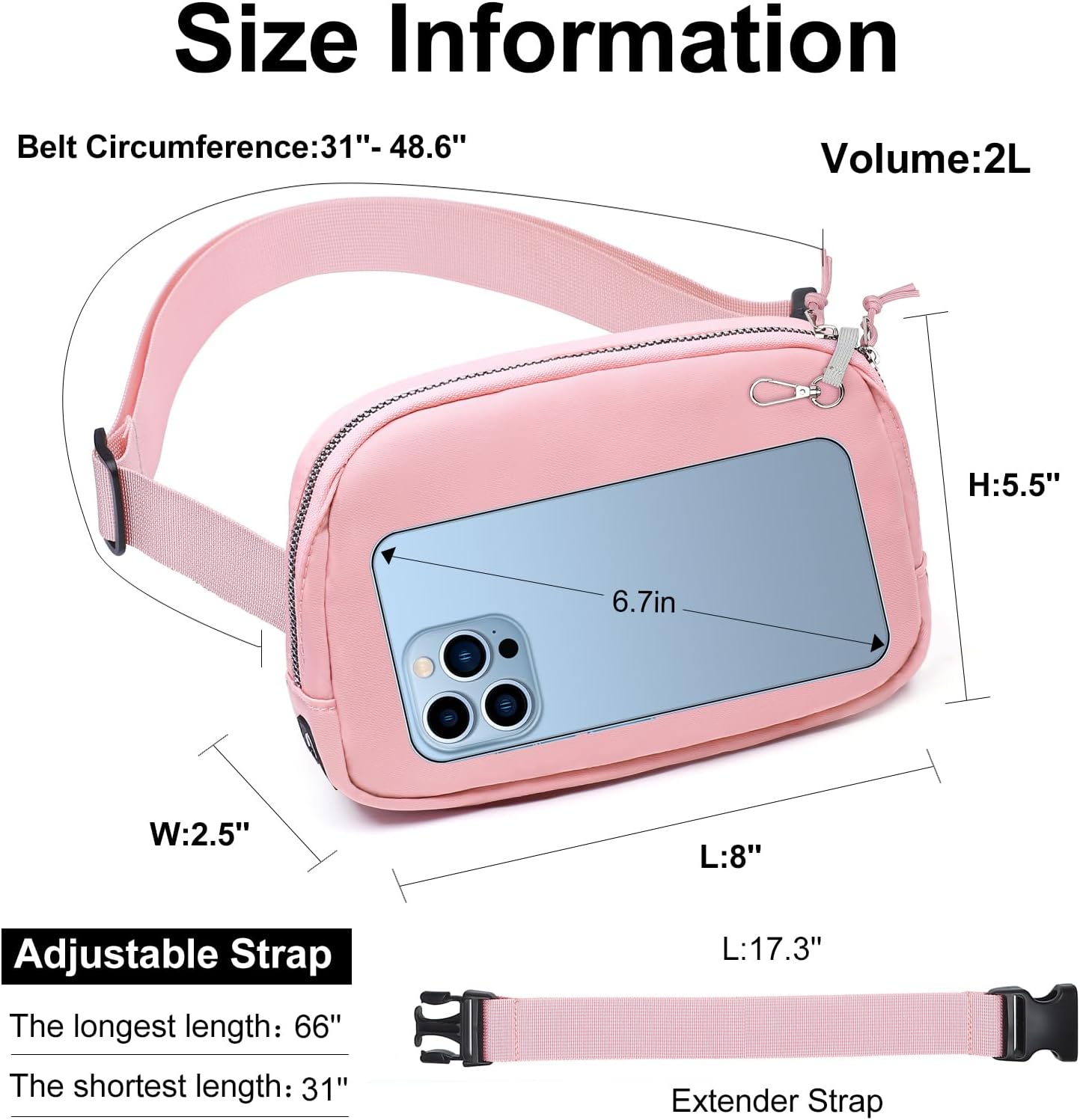 Mini Belt Bag for Women, RFID Small Fanny Pack, Womens Fashion Waist Packs with Extender Strap, Crossbody Bum Bags - Image 6
