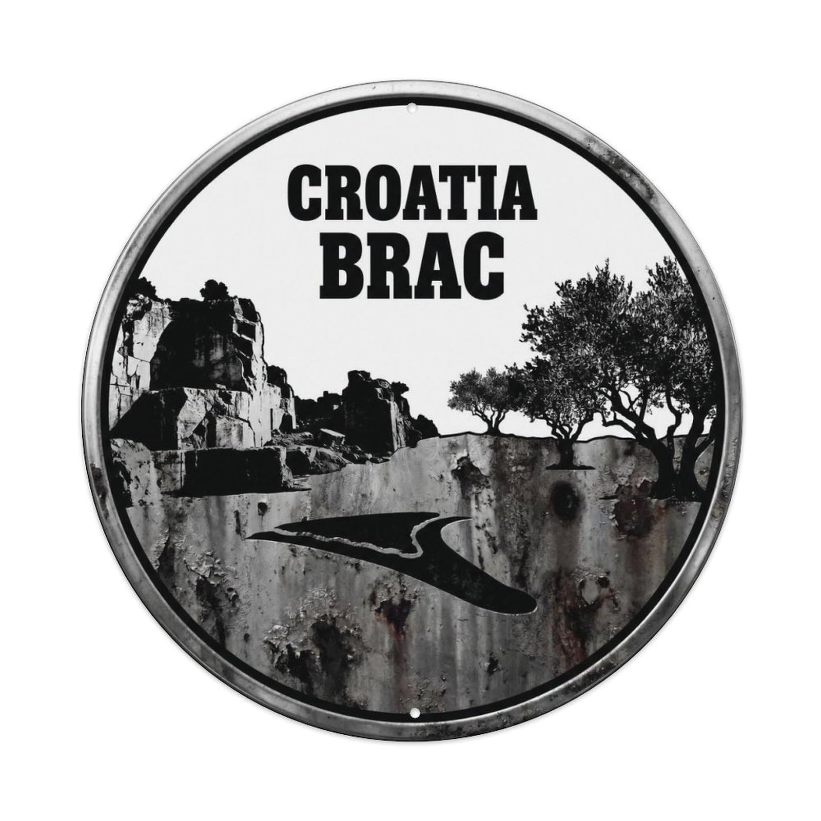 Brac Stone Croatian Black White Travel Landmark Metal Tin Sign