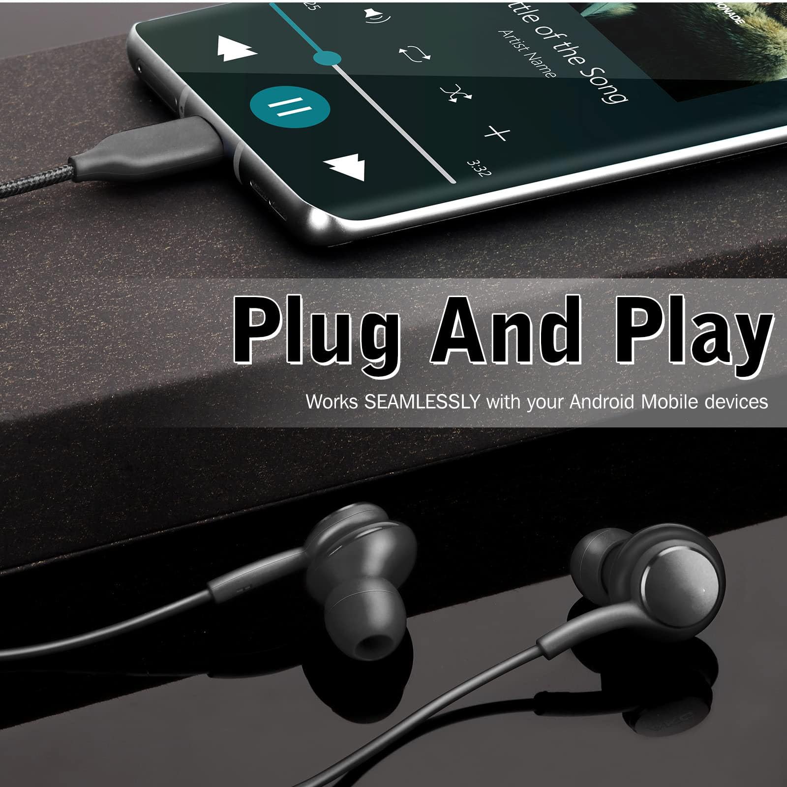 UrbanX 2021 Stereo Headphones for Samsung Galaxy S21 Ultra 5G, Galaxy S20 FE, Galaxy S20, Note 20 Ultra, Galaxy A33 5G, A53 5G, M52, M53, A73 5G Microphone and Volume Remote Type-C Connector