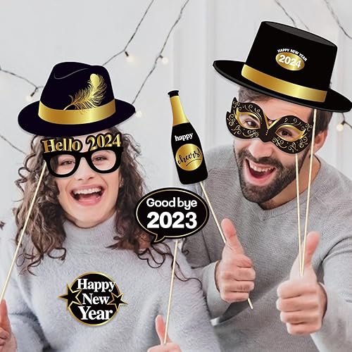 Miniatura 5 de 25 piezas de accesorios para cabina de fotos de Año Nuevo con palo, patrones de saludos Hola 2014, decoraciones de fiesta de bricolaje para Año