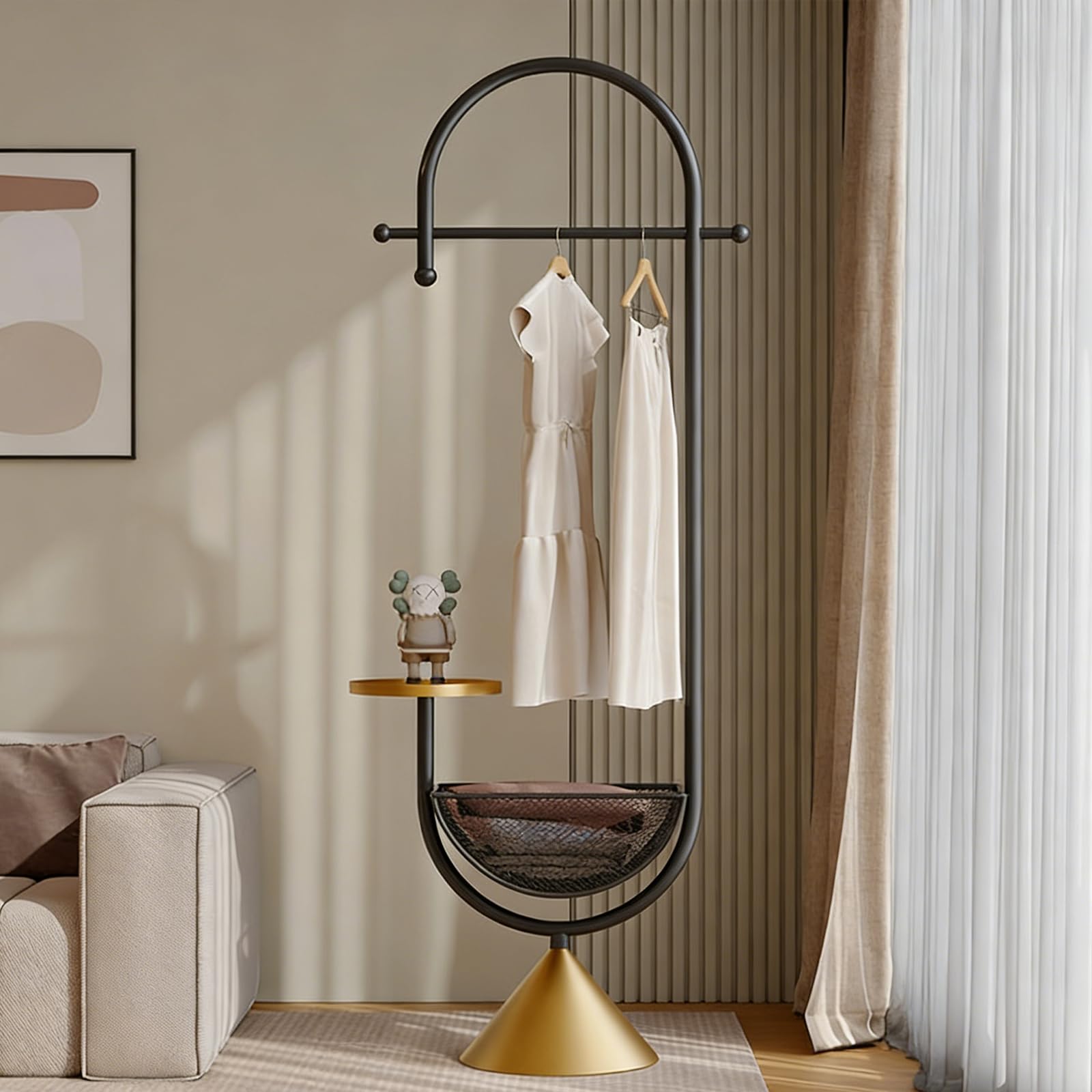 Js Space Black-A Metal Freestanding Coat Rack With Shelf And Storage Basket Coat Hanger Stand For Entryway, Bedroom Or Living Room