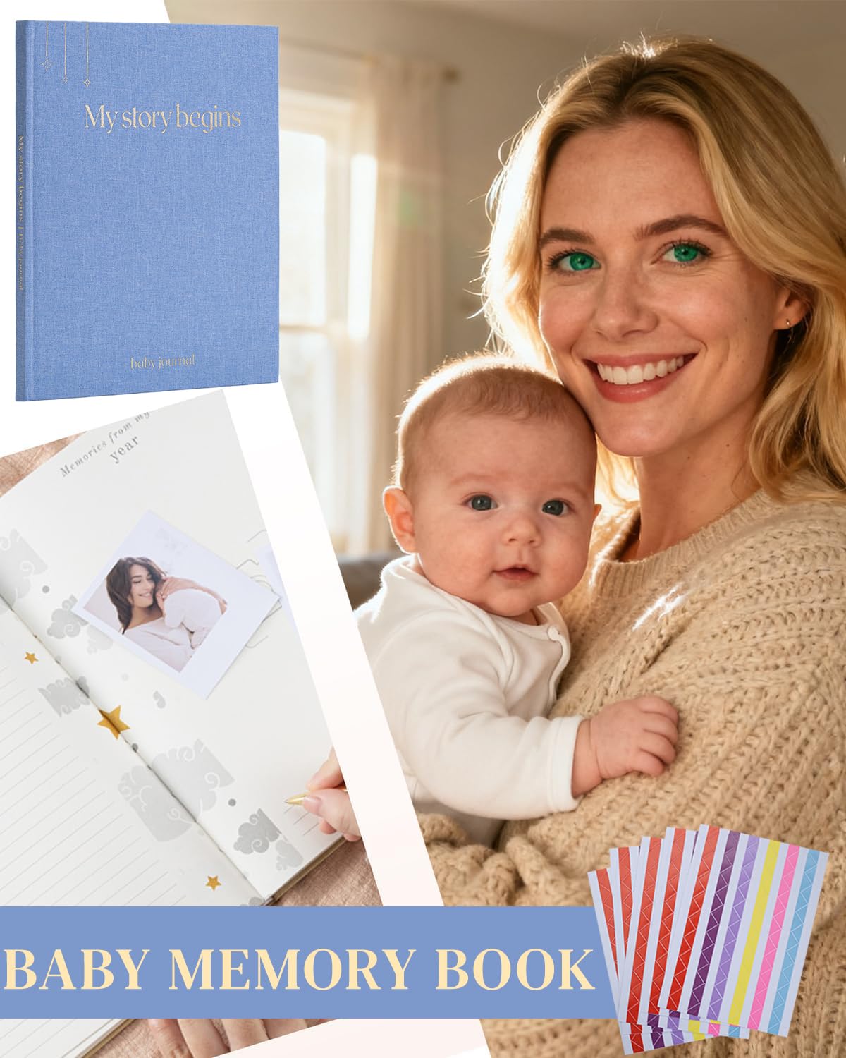 Księga pamięci dla chłopca i dziewczynki, lniany dziennik dla niemowląt, album fotograficzny z naklejkami, ponadczasowa książka dla niemowląt, pamiątka od ciąży do 5 lat, niezbędnik dla niemowląt (112