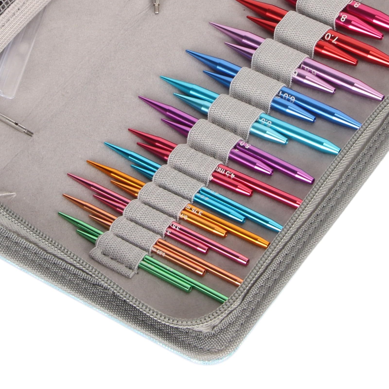 Juego de agujas de tejer circulares intercambiables de 3 a 8 mm, set de agujas circulares de aluminio con bolsa de almacenamiento, tamaños y colores surtidos para suéteres, gorros