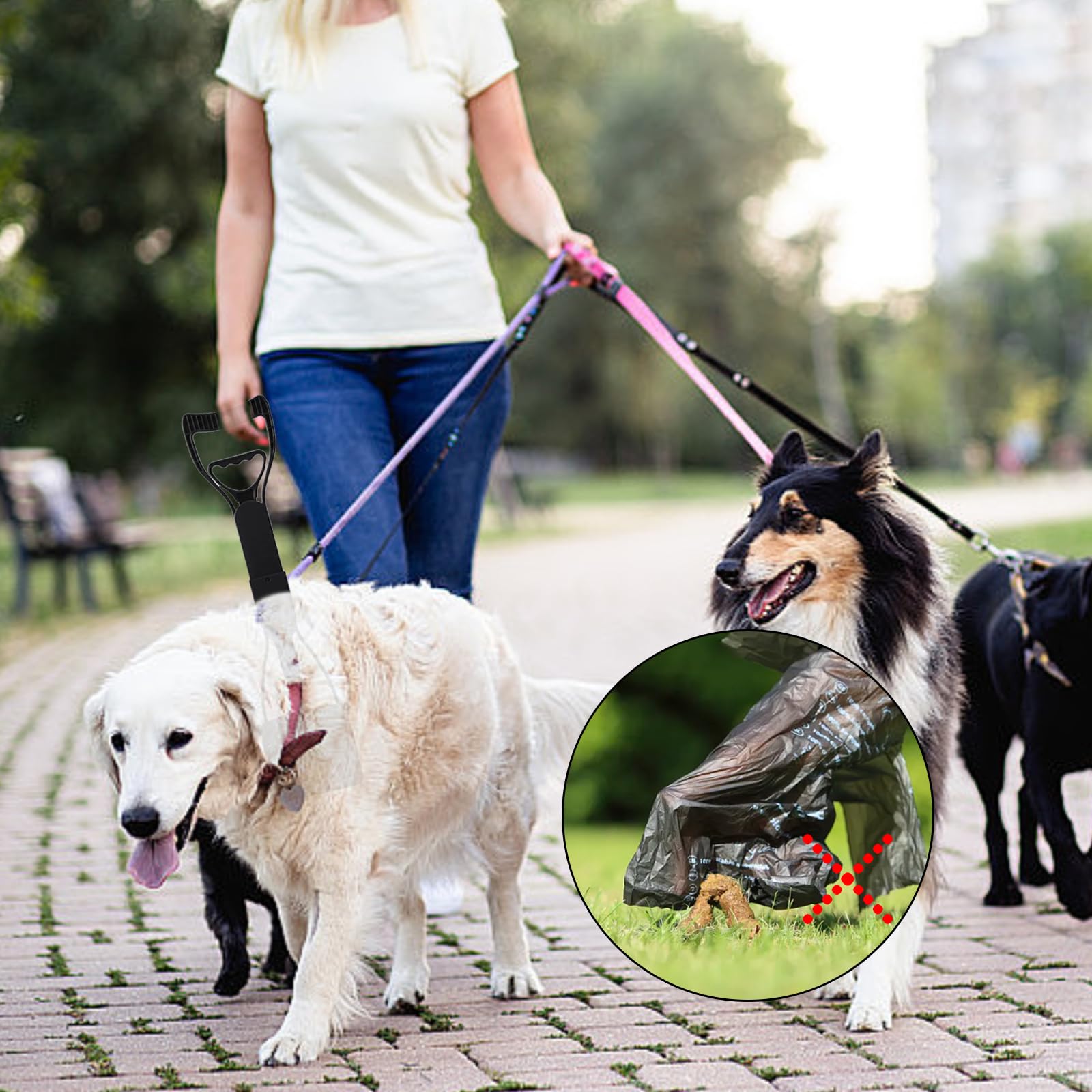 Pelle à Crotte pour Chien Set, 17.7 inch Pelle Crotte Chien Pliable avec Distributeur de Sacs à Déjections & Sacs à Déjections, Long Manche Portable Ramasse Crotte pour l'intérieur et l'extérieur
