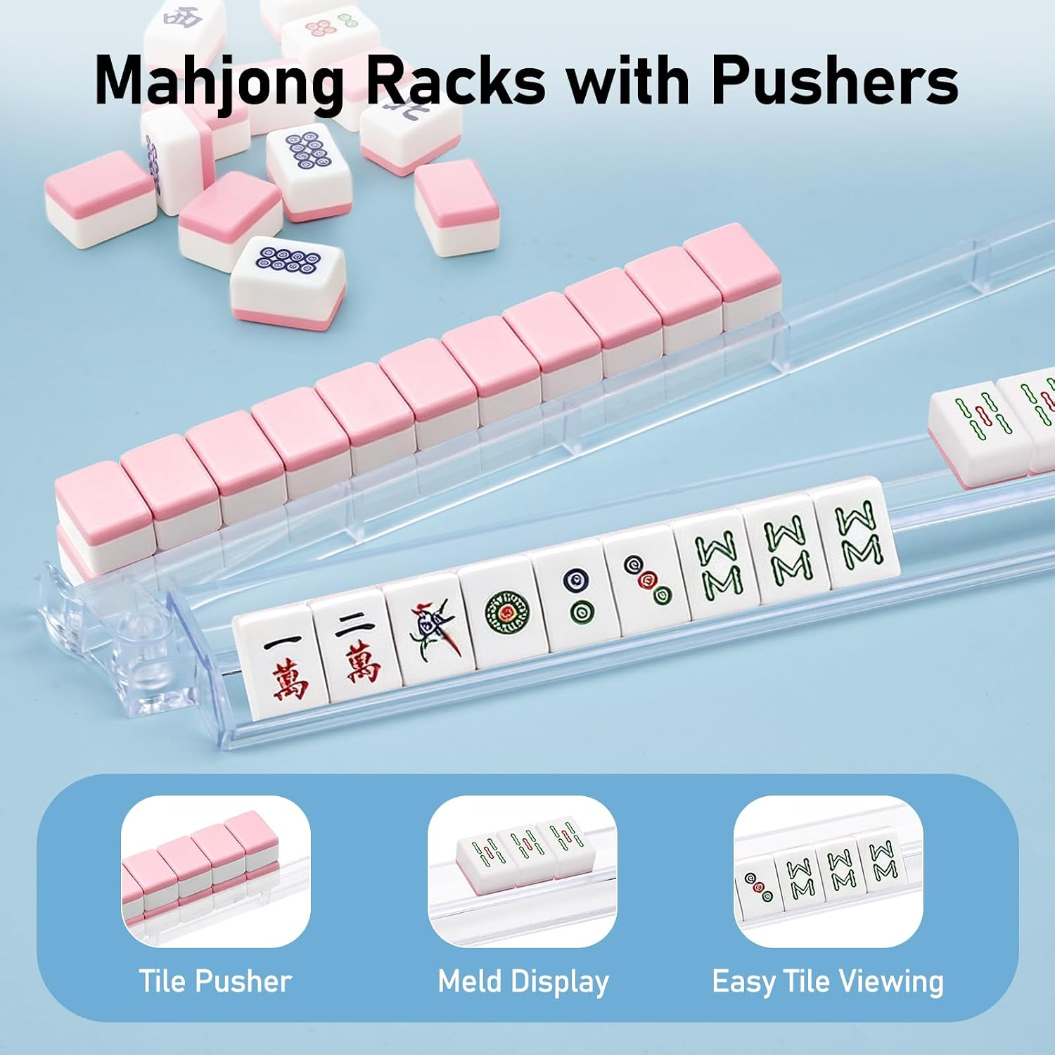 2-in-1 Mahjong Racks with Pushers 4-Pack, Non-Slip Acrylic Mahjong Racks | Non-Slip Mahjong Racks with Pushers, Clear Acrylic, Perfect Mahjong Gifts for Women, Ready to Use