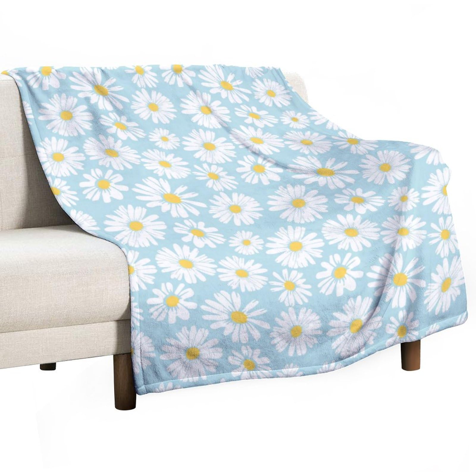 Homeoanimal Daisy Print Throw Blanket 100x130cm, Lightweight Flannel Blanket, Cozy Microfiber Blankets for Couch Sofa Bedroom Decorative