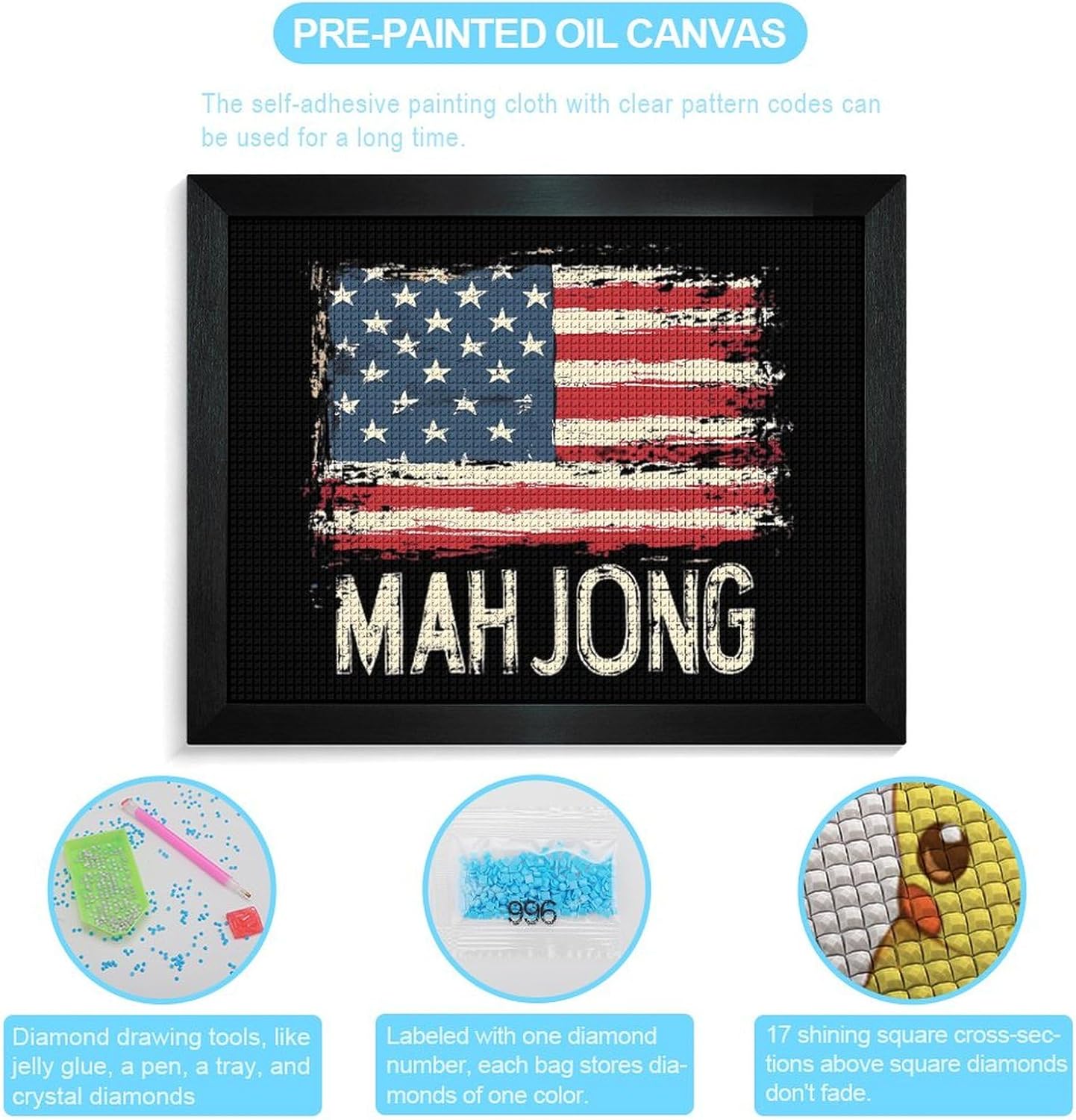 U.S Mahjong Printed Diamond 5D Painting Kits DIY Full Drill Crafts for Home Wall Decor 16x20 Inch Blackwood 50 * 40cm