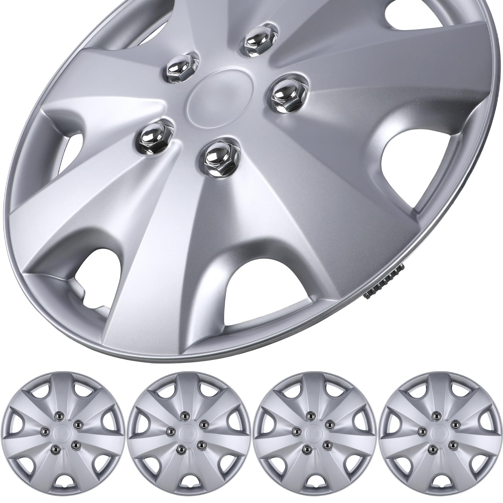 Hawkley 15" Inch Hubcaps Set of 4 Automotive Wheel Tire Covers Accessories, R15 Hub Caps Compatible/Replacement for Chevy Chevrolet Dodge Ford Honda