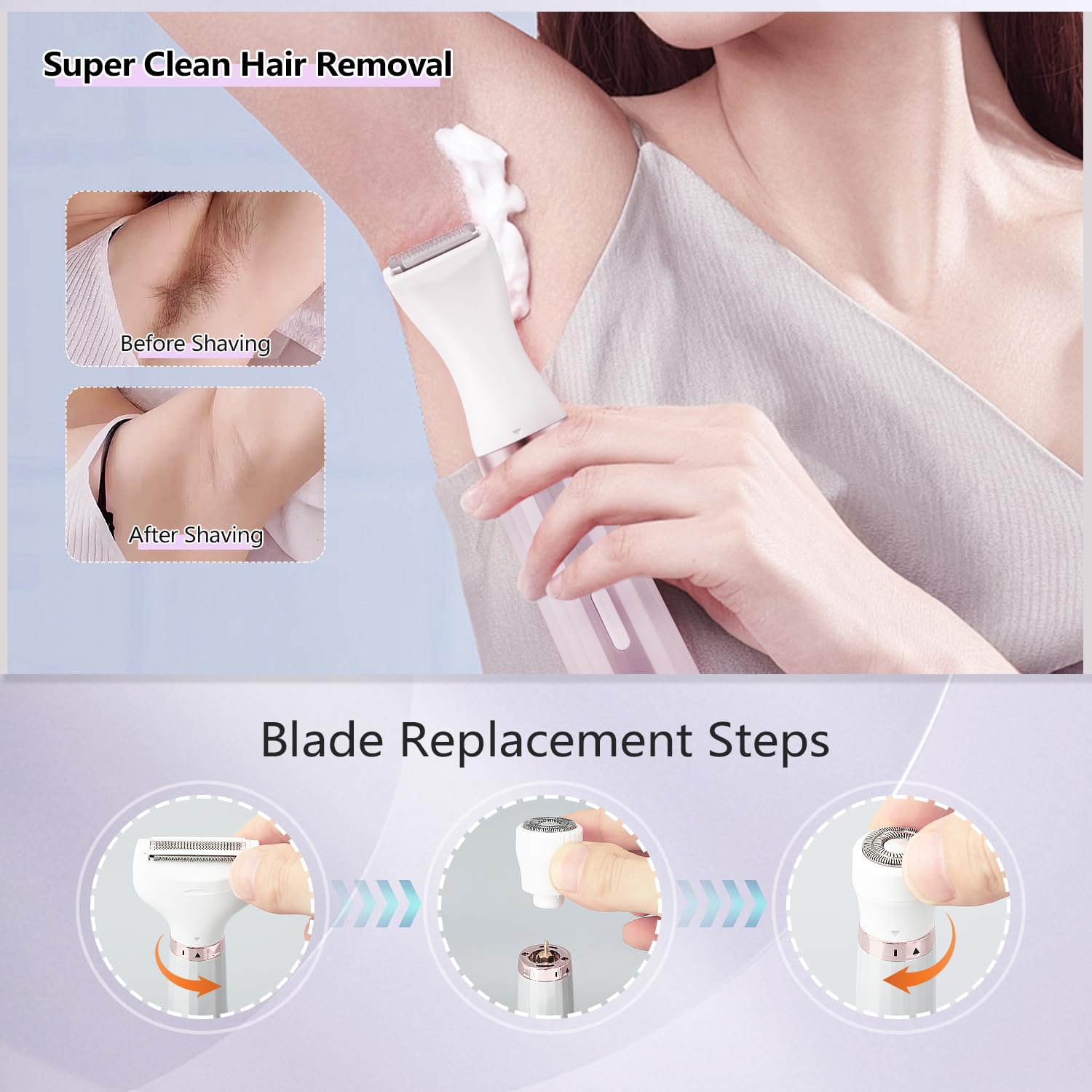 Maquinilla de afeitar eléctrica 5 en 1 para mujer, removedor de vello facial sin dolor, recortadora de bikini recargable para mujer, maquinilla de afeitar facial húmeda/seca para cara, nariz, cejas,