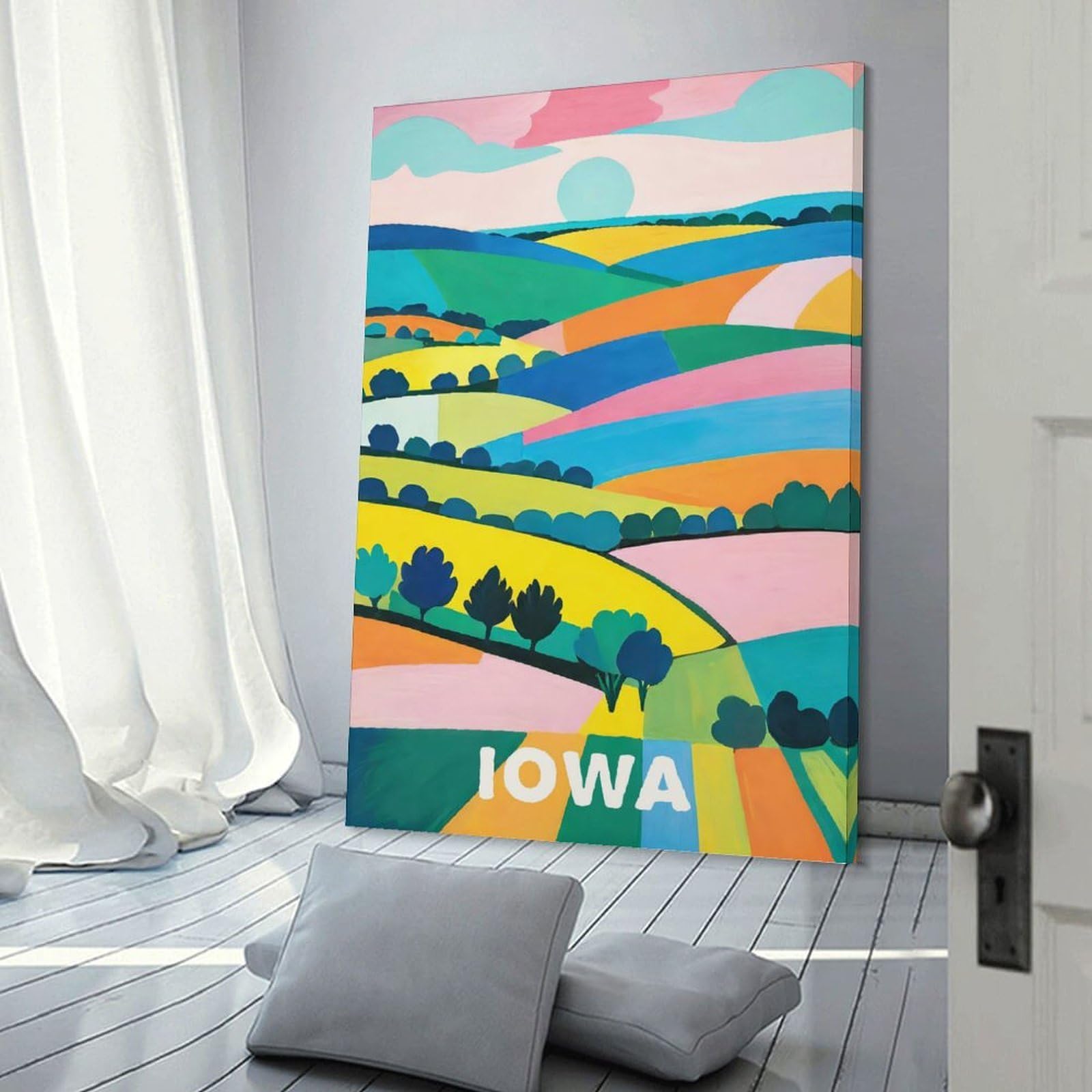 Junmoney Frame-Style Canvas Wall Decor Bright Iowa Landscape, 12X18inch(30X45cm), For Home Lounge, Bedroom Or Reading Nook, Eye Catching Artwork For Blank Walls