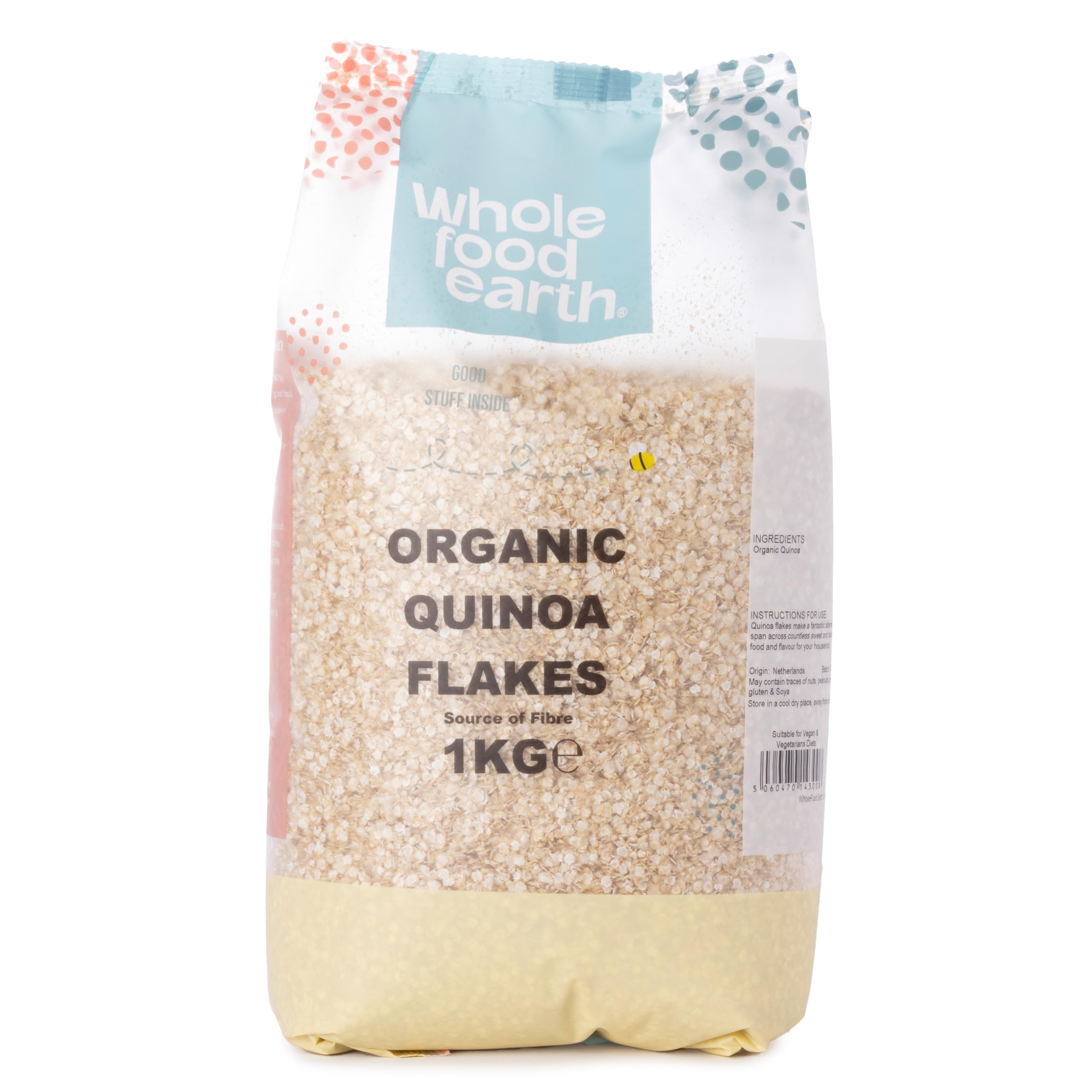 Wholefood Earth Organic Quinoa Flakes – 1 kg | GMO Free | Vegan | Source of Fibre | Certified Organic