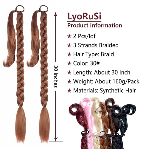 Miniatura 2 de Paquete de 2 extensiones de cabello largas trenzadas para bricolaje con banda elástica para el cabello, extensiones de cabello lacio envolvente (n.