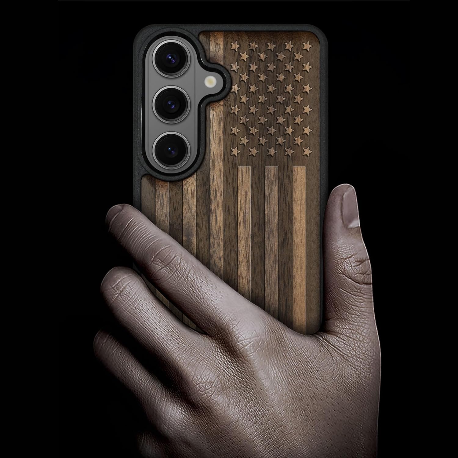 Carveit Magnetic Wooden Case for Galaxy S26+ Samsung S26 Plus Case, TPU Shockproof Cover & Wood Engraved, Compatible with MagSafe Wireless Chargers (The Classic American Flag) Walnut