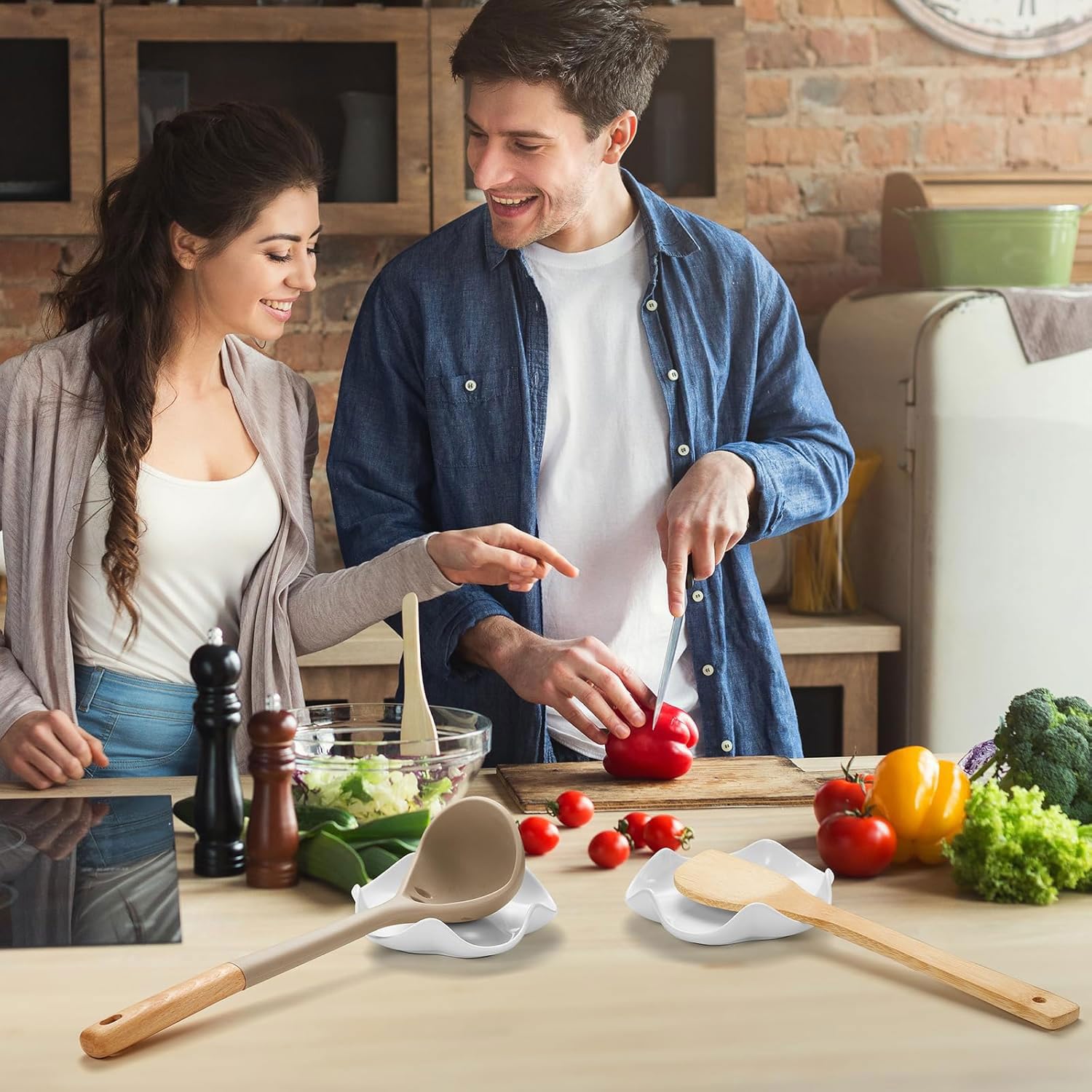 Porte-Cuillère Cuisine Céramique, Support Ustensiles Multifonction Louche Spatule