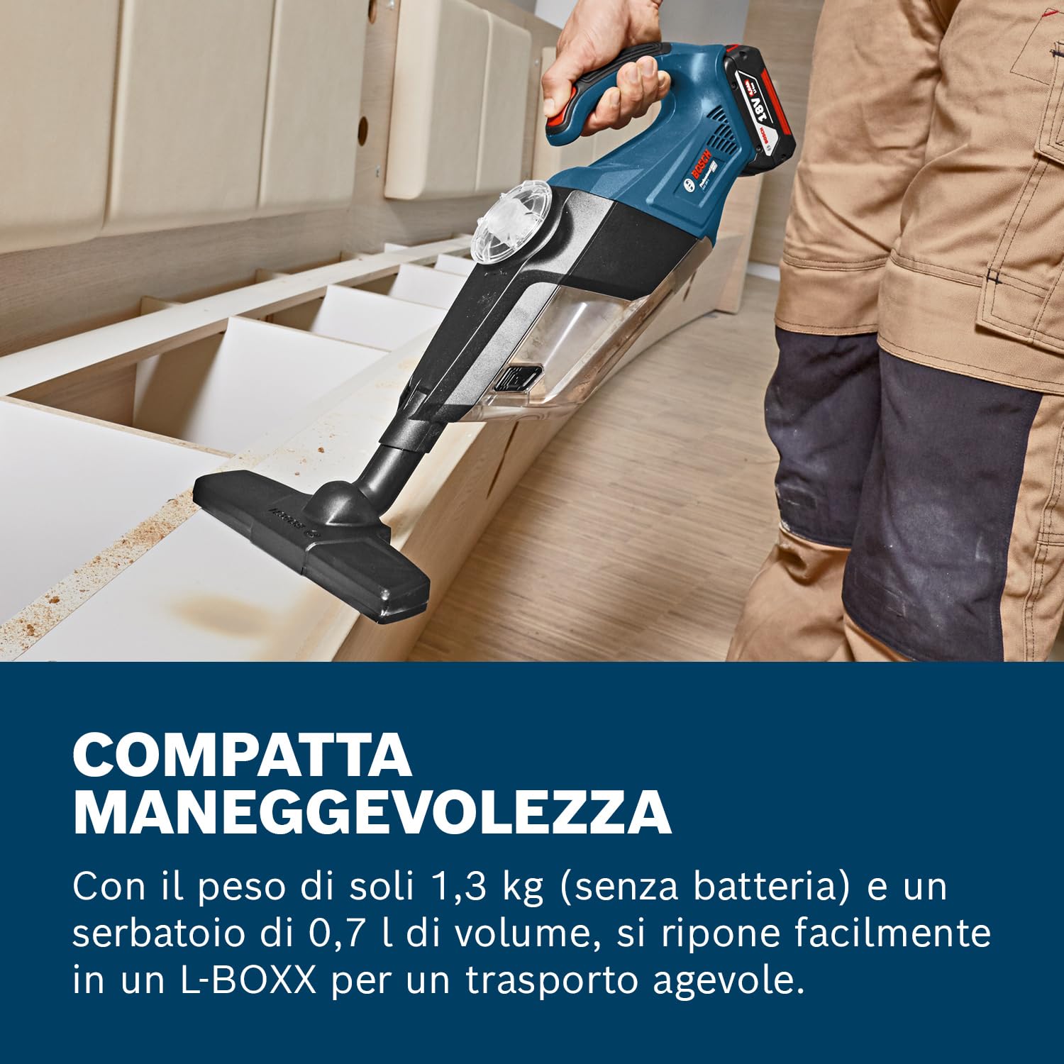 Bosch Professional 06019C6200 Aspiratore a Batteria GAS 18V-1 System, Batterie e Caricabatteria non Inclusi, Tubo di Aspirazione, Capacità di Conservazione 1 l, 18 volts, Blu