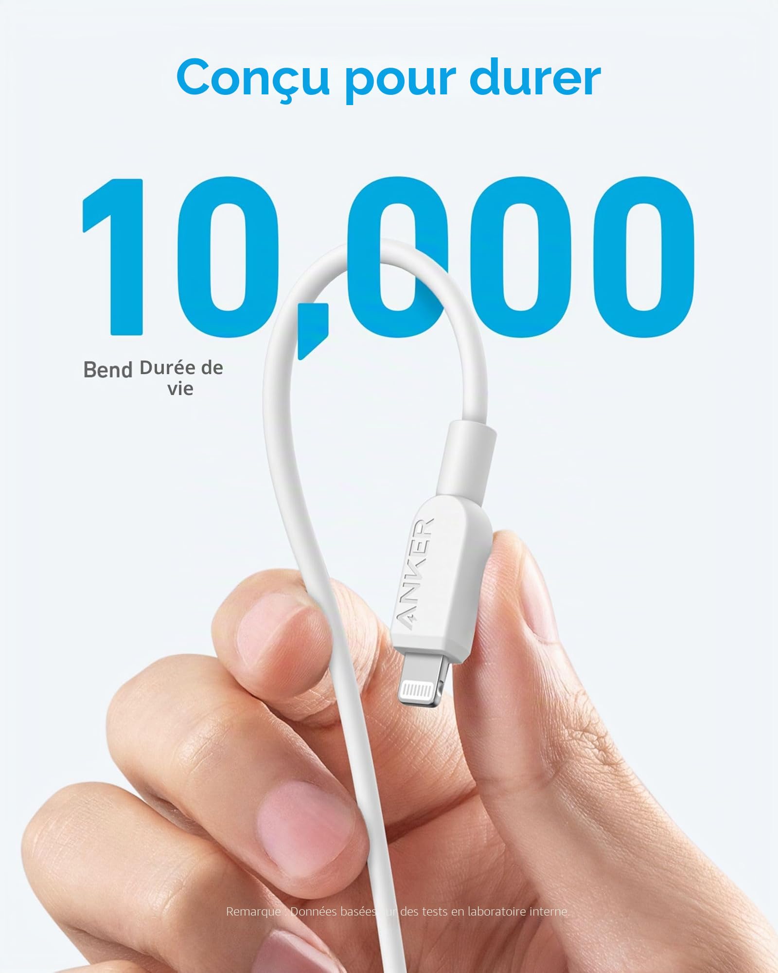 Anker cable iPhone USB C, câble 310 USB-C vers Lightning, certifié MFi, câble de charge rapide iPhone 14 Plus 14 14 Pro Max 13 13 Pro 12 11 X XS XR