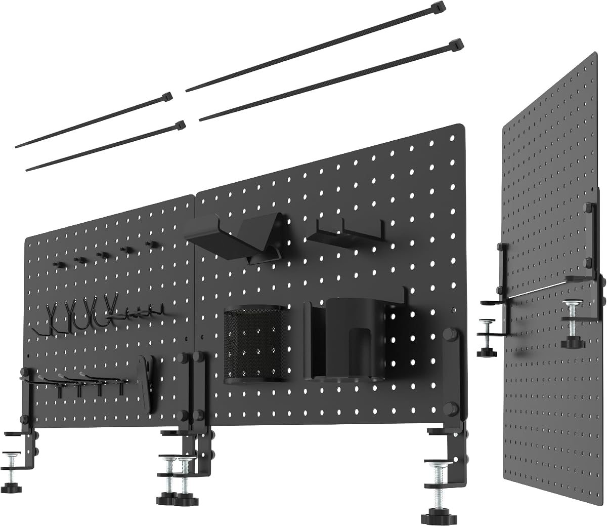 Clamp On Desk Pegboard 32" x 12" with Accessories Black | No Drill Metal Desktop Organizer & Privacy Panel, Vertical Storage Divider for Home Office and Gaming Setup