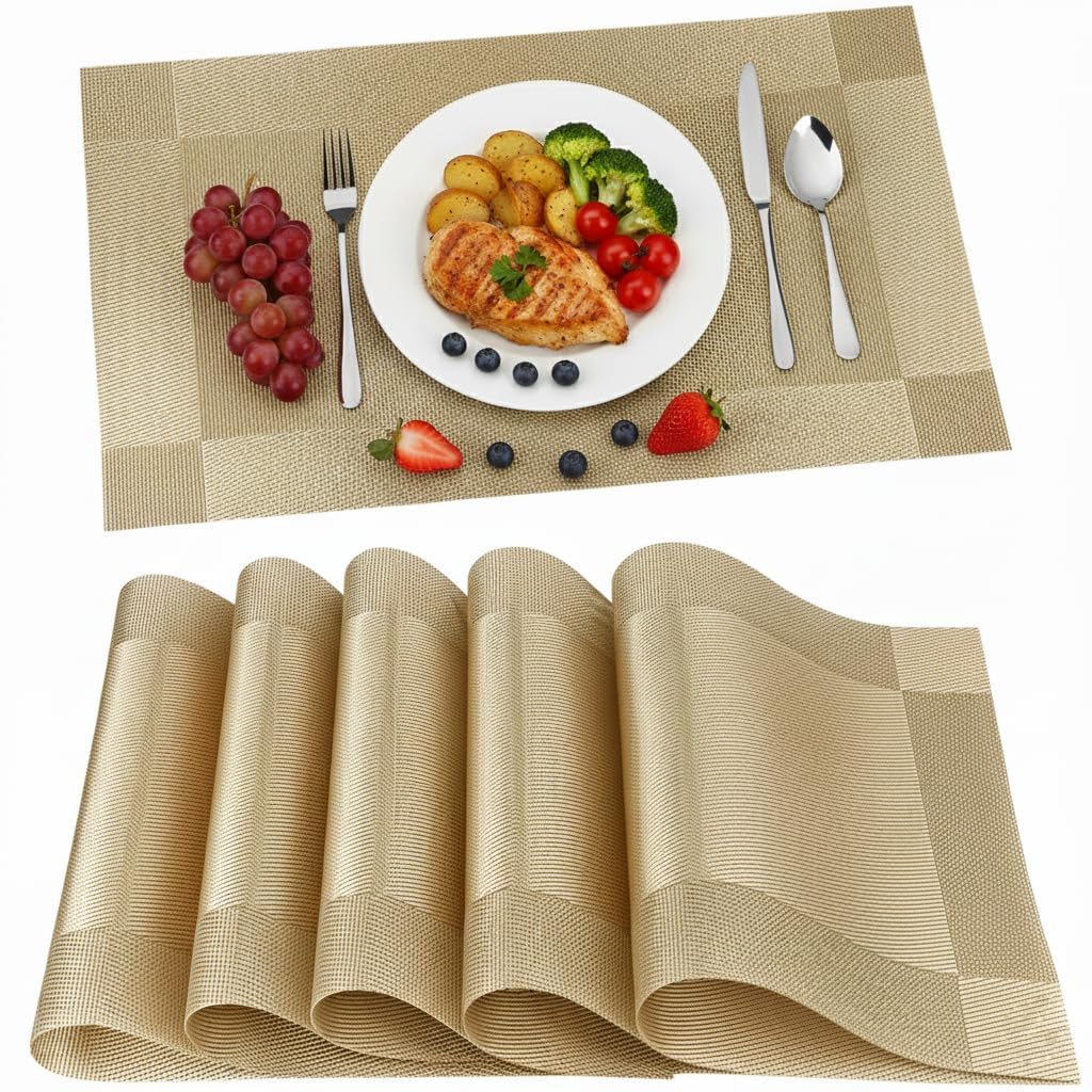 Placemats Set of 6 Dining Table Place Mats | Placemats Table Mat PVC Material | Non-Slip Heat Resistant | Dining Tablemates Washable Anti-Skid | Size 45 x 30cm (Black White Lattice Block) — Amazon image 19