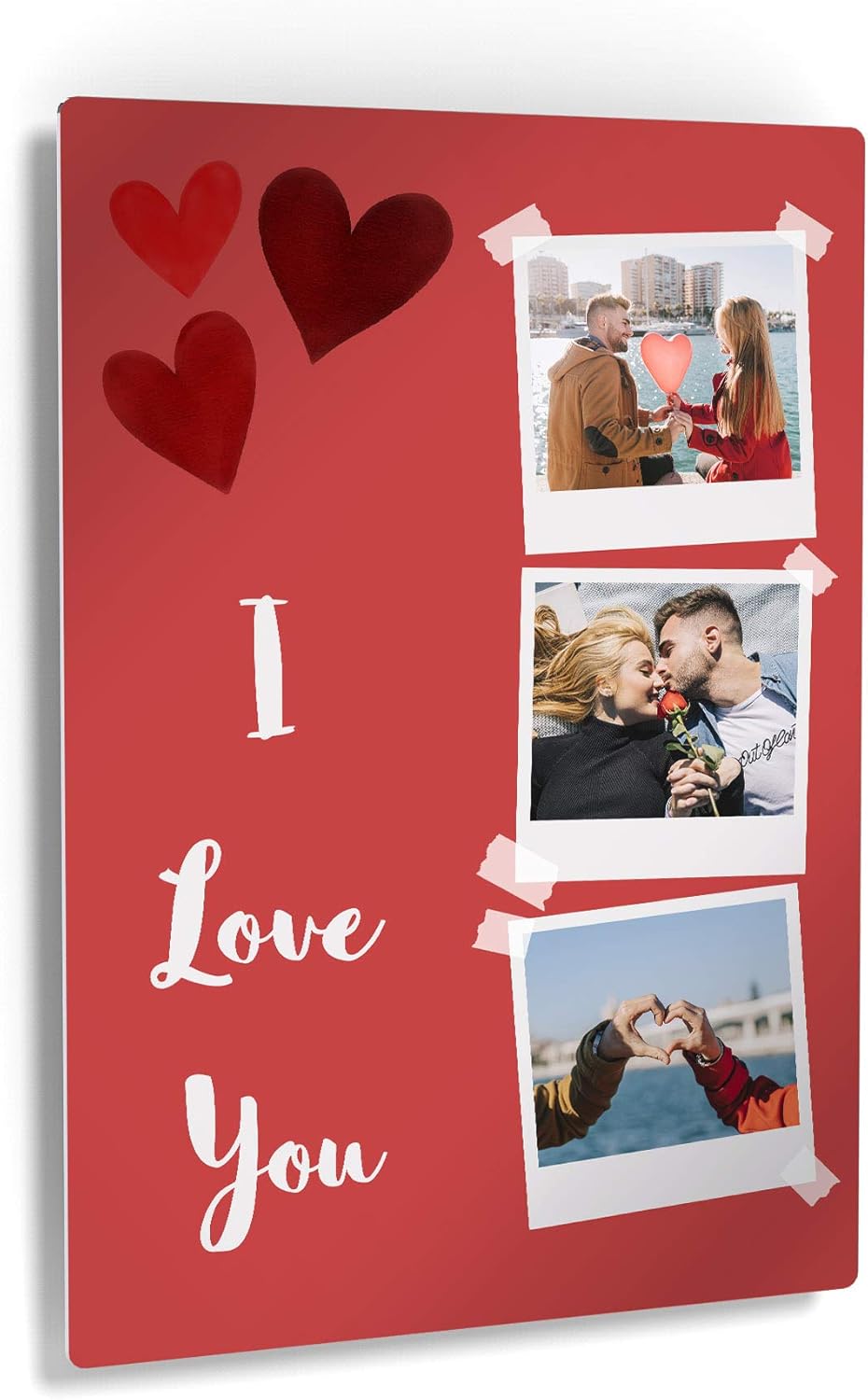 Smile Art Design Custom Metal Print with 3 Images Polaroid Collage Picture Frame Personalized Gift for Wedding or Bridal Decoration - 12x8 inches