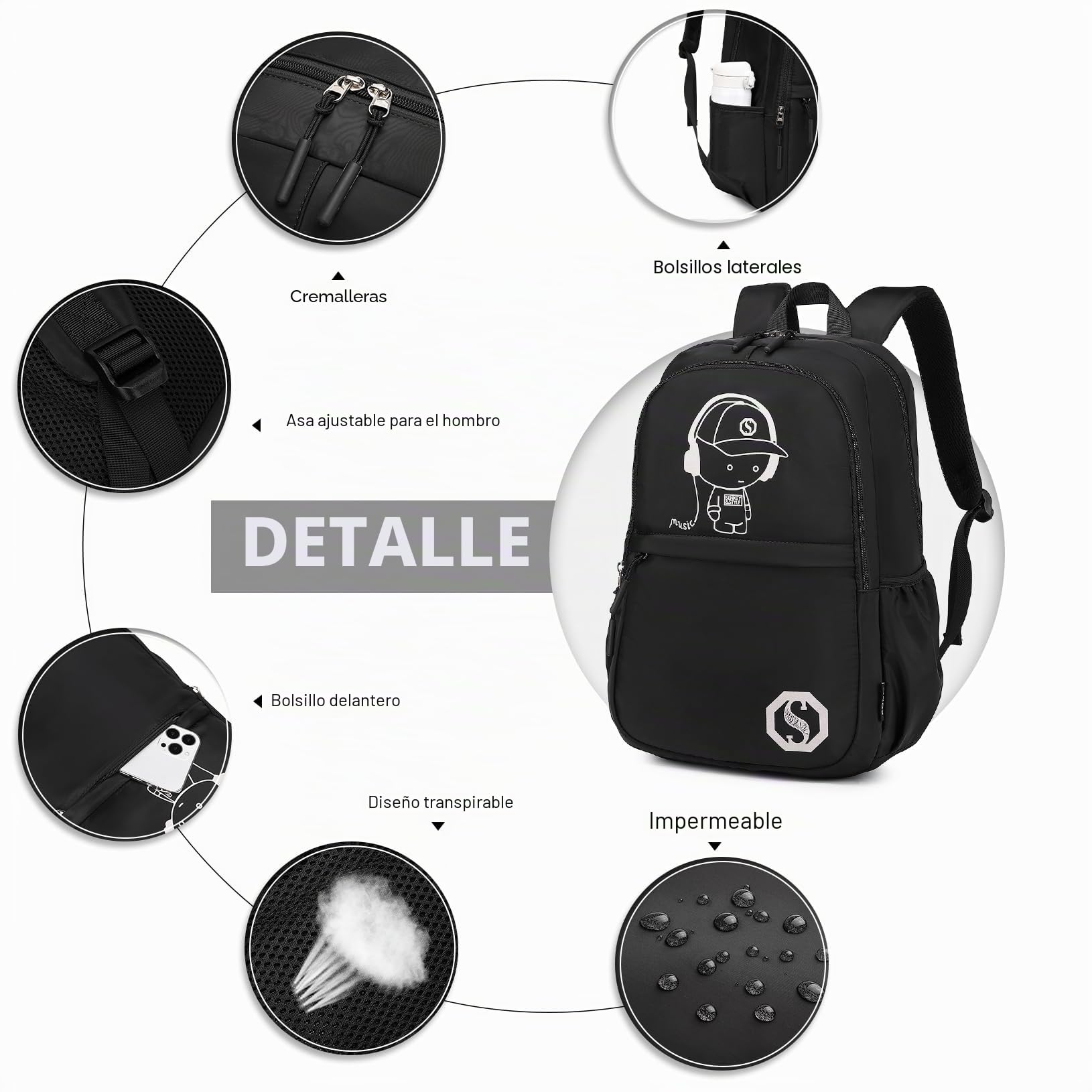 Kono Juego de Mochila Escolar Luminosa 3 en 1, Mochila Escolar de Anime para niños, Bolsa Cruzada para lápices, Mochila para Laptop de 15.6 Pulgadas para Estudiantes, Adolescentes y niñas