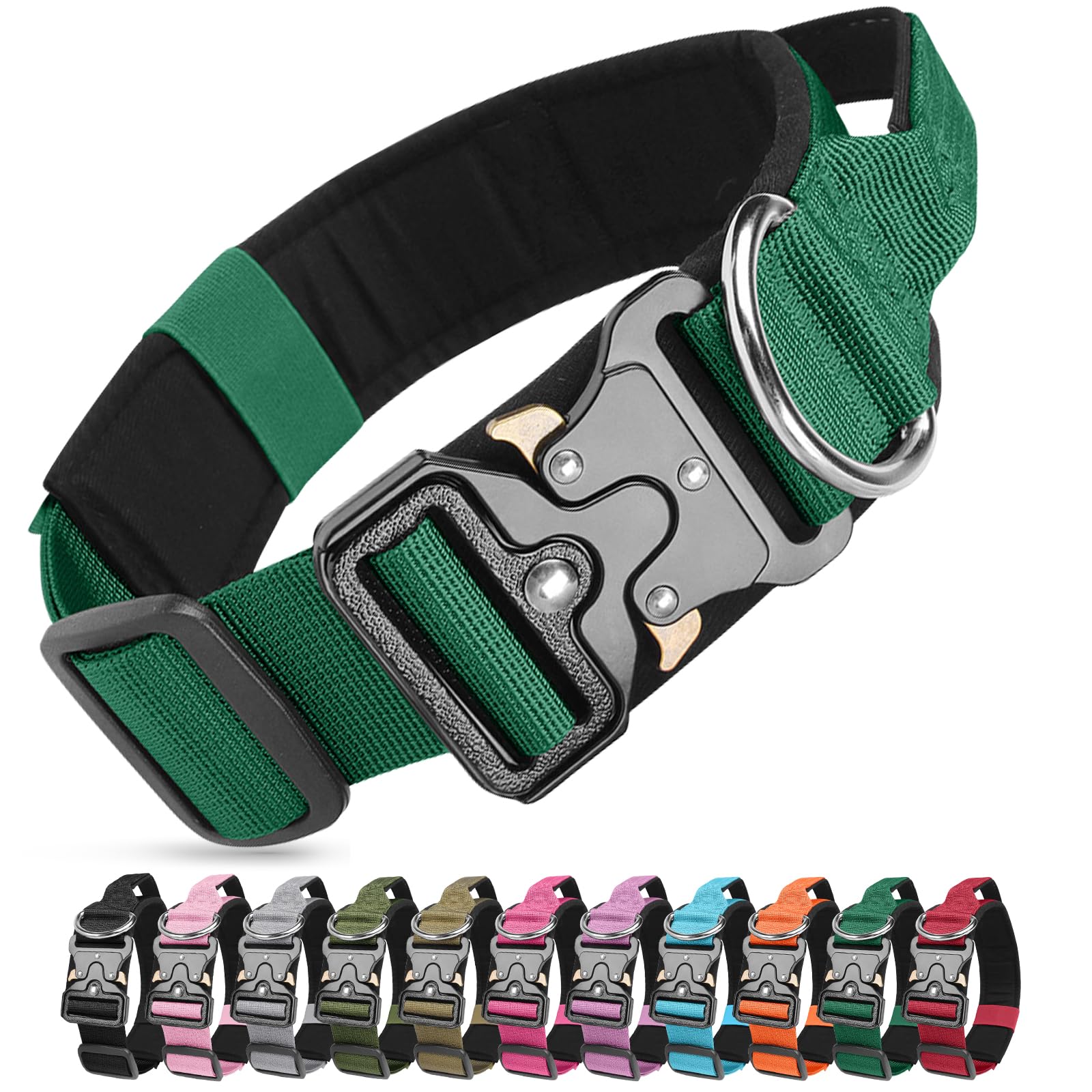 Ledeak Tactical Dog Collar, Military Nylon Adjustable Training Dog Collar with Heavy Duty Metal Buckle, Comfortable Pet Collars with Handle and Soft Padded for Medium Large Dogs (Dark Green, M) — image 1