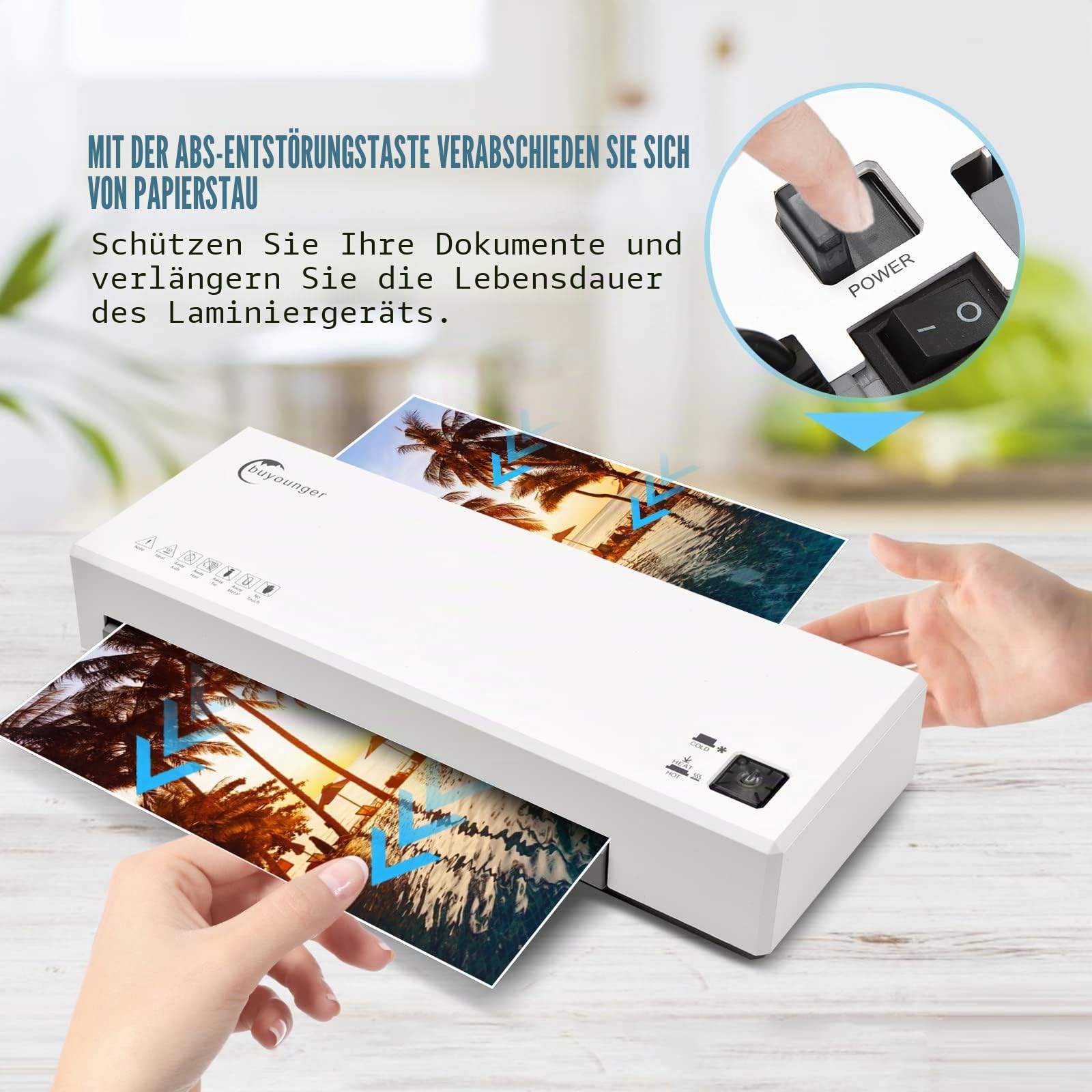 Laminiergerät,Laminiergerät A4 Mit 40Pcs Laminierfolien A4 A5 A6, Buyounger Laminator Mit papierschneider Eckenabrunder FürHeimgebrauch Büro Schule