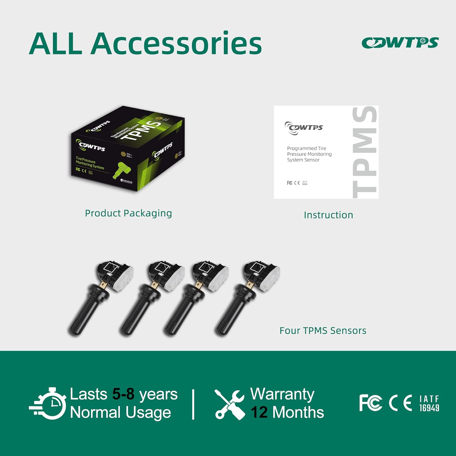 CDWTPS TPMS Sensor GM 4-Pack, 315MHZ Tire Pressure Monitor System for Chevy Silverado GMC Buick Cadillac Hummer Pontiac GM SAAB Saturn Replace#13598771,13598772,13586335,13581558,20923680