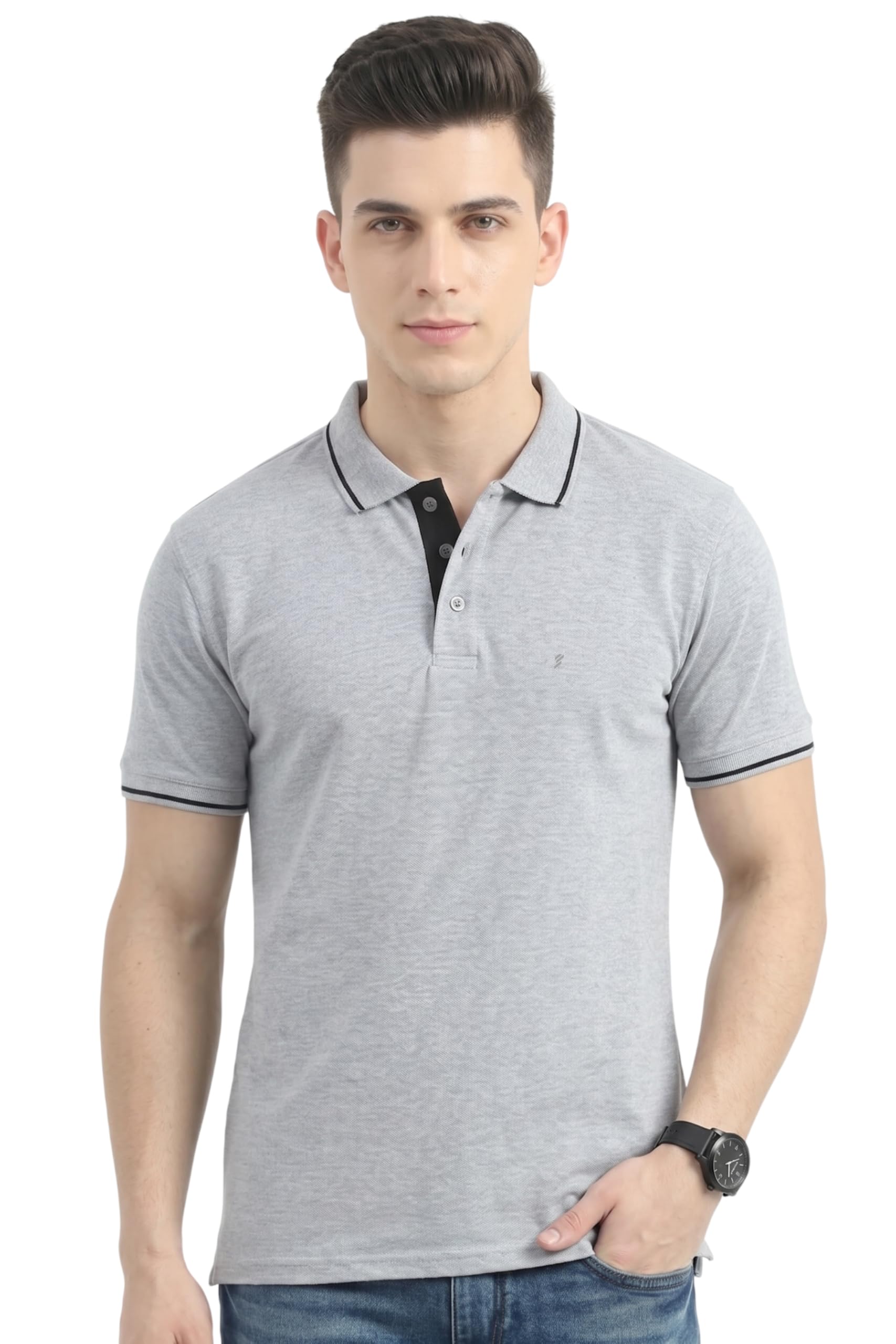 excello Men's Premium 270 GSM Pure Cotton Tipping Polo | Biowashed Heavyweight Regular Fit T-Shirt-picture-6