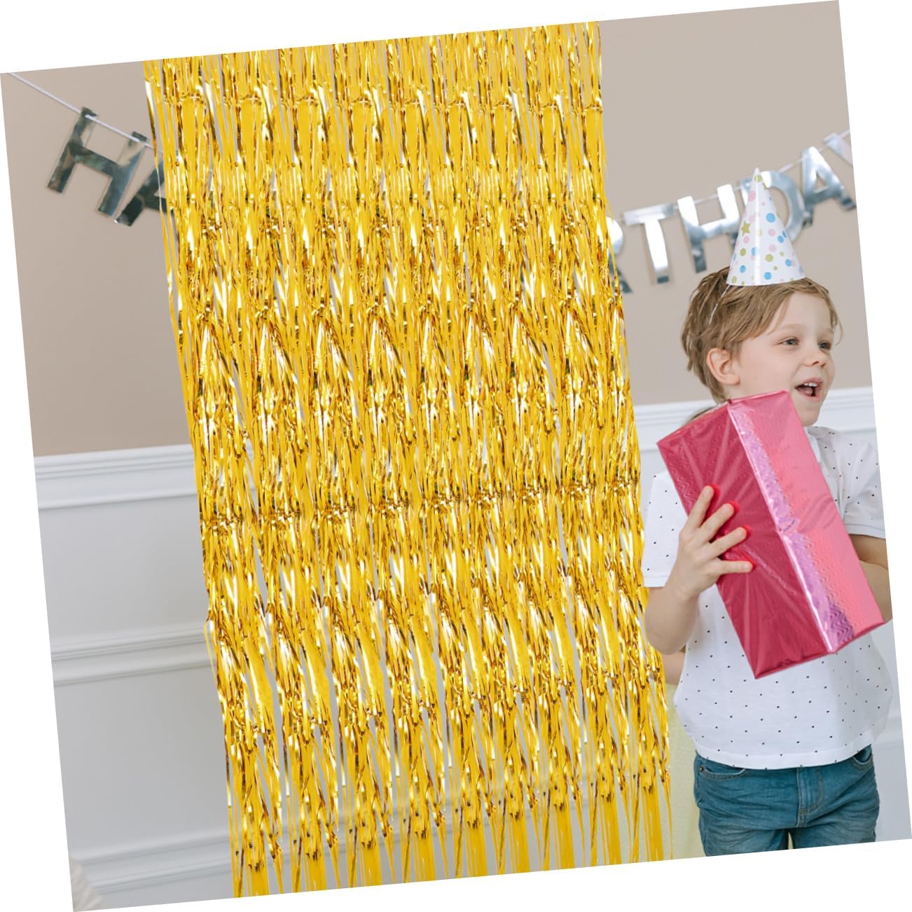 Luxshiny 4Pcs Shiny Fringe Backdrop Curtains Tinsel Streamer Party Decorations for Weddings Birthdays Showers and Holiday Events Elegant Metallic Design
