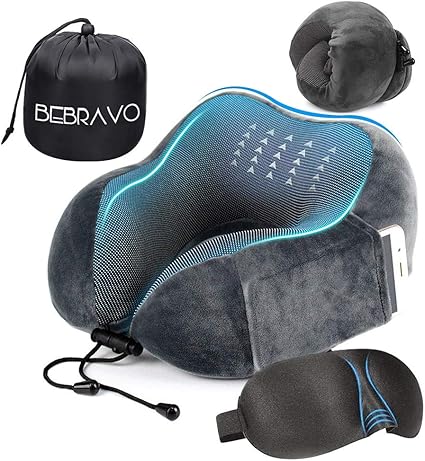 Amazon Co Jp ネックピロー 飛行機 低反発 U型まくら Bebravo 旅行用 携帯枕 昼寝 首枕 コンパクト 通気性が良く 軽量 3dアイマスク 収納袋付き グレー ホーム キッチン