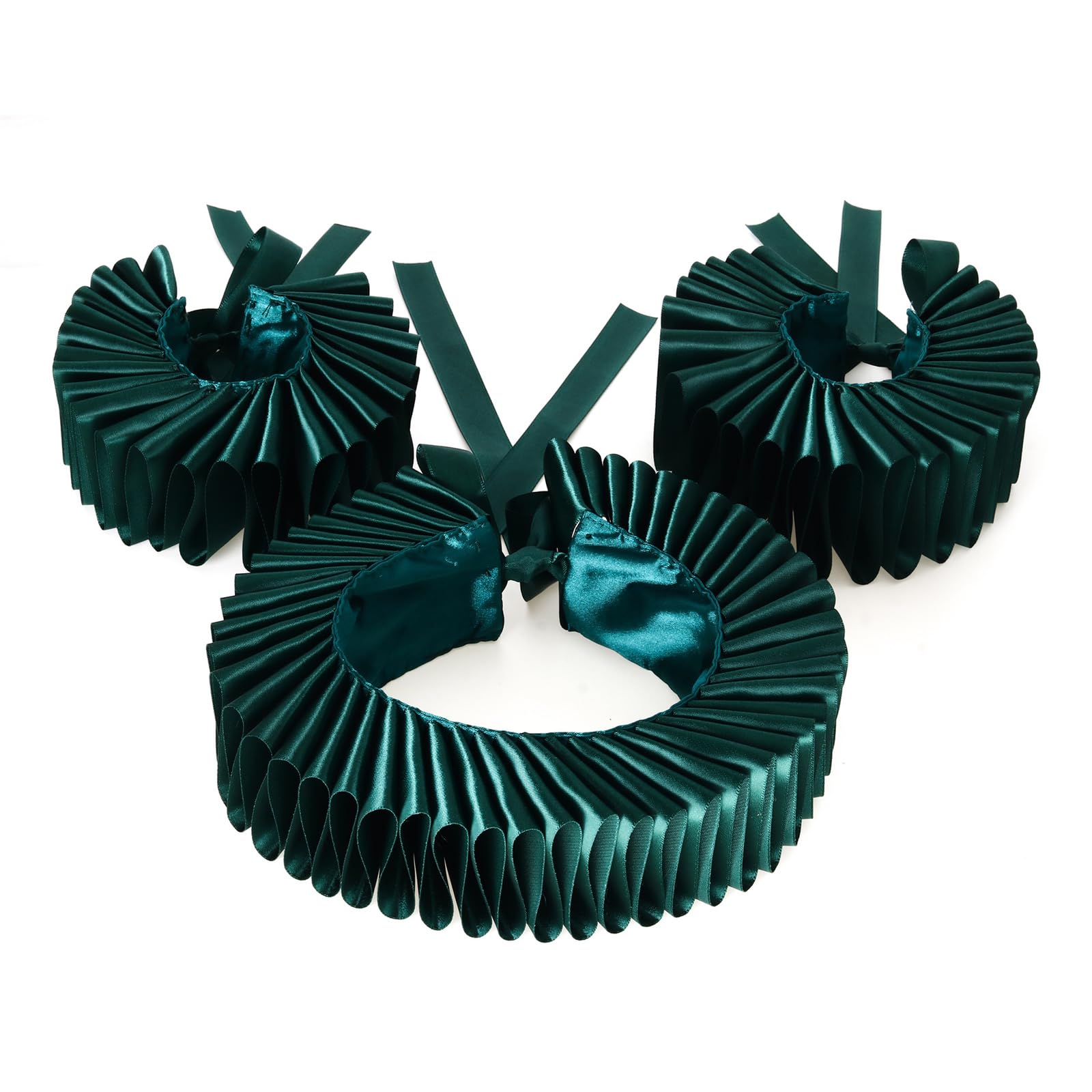 Gissroys Unisex Black Green Renaissances Webbing Ruffles Necklace Clown False Collar And Cuffs Layered For Theatre Props And Cosplay Costume Necklace, Ruff Collar Suit