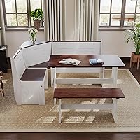 GAINUO Breakfast Nook Dining Set with L-Shaped Booth Bench, Chairs & Table - White Brown Wood for Small Kitchens, Seats 4-6