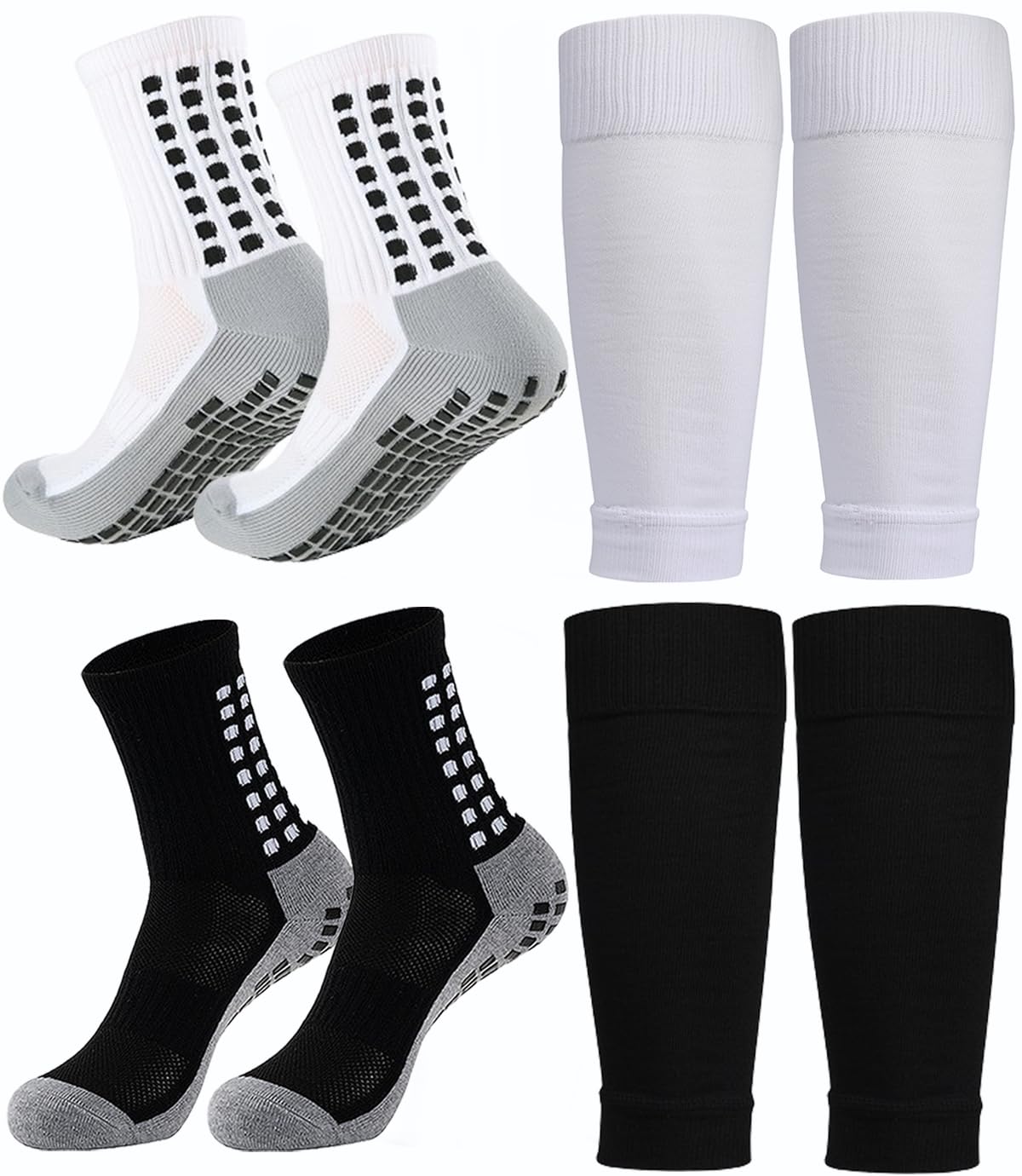 Photo 1 of 2 Set Soccer Grip Socks,Shin Guard Sleeves for Football Basketball for Men and Women One Size (2 Set (Black+White))