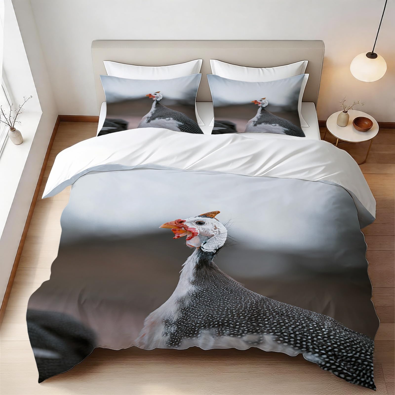 Housse de couette 200x200 parure de lit volaille 2 personnes microfibre avec fermeture éclair