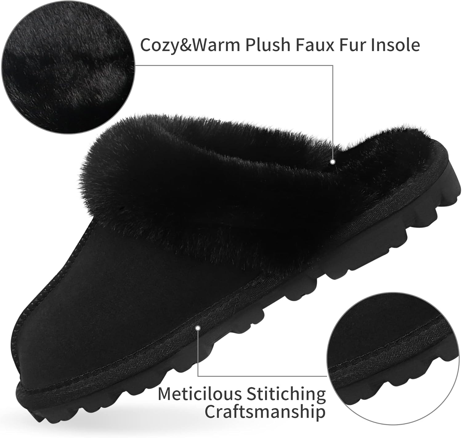Womens Fuzzy Plush Slippers Outdoor Indoor Faux Fur House Shoes Anti-slip Rubber Sole - Image 5