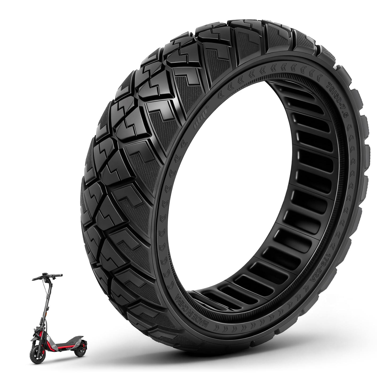 70/60-7,5 Vollreifen für Segway ZT3 Pro D, ZT3 Pro E, ZT3Pro, für Ninebot MAX G3 D Elektroroller Ersatzreifen Vollgummireifen Anti-Rutsch Off-Road Solide Reifen Pannensicher (1 Stück)