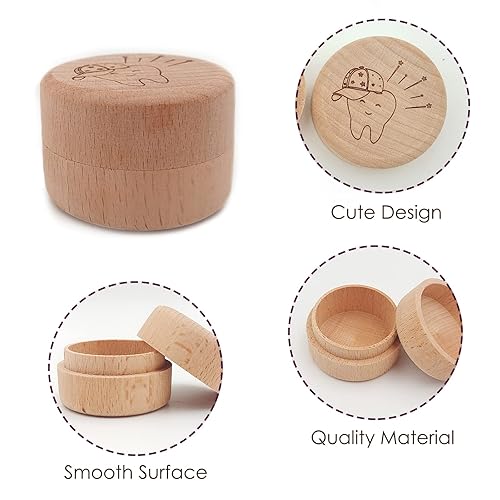 Miniatura 3 de Caja de madera de hadas para niños y niñas, soporte de madera para dientes de bebé, caja de almacenamiento y ahorro para dientes perdidos de niños,