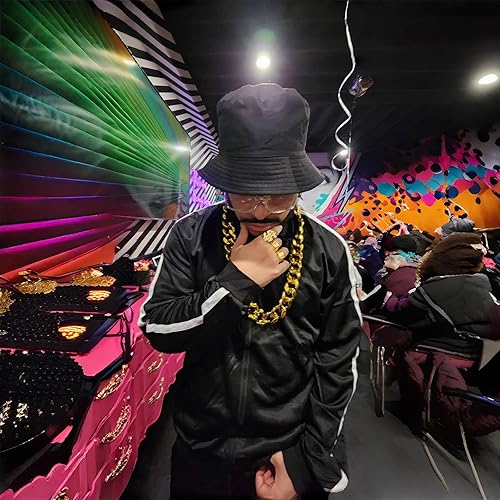 Miniatura 4 de Kit de disfraz de hip hop de los años 80 y 90, accesorios de rapero, trajes de fiesta de Halloween de rapero de la vieja escuela