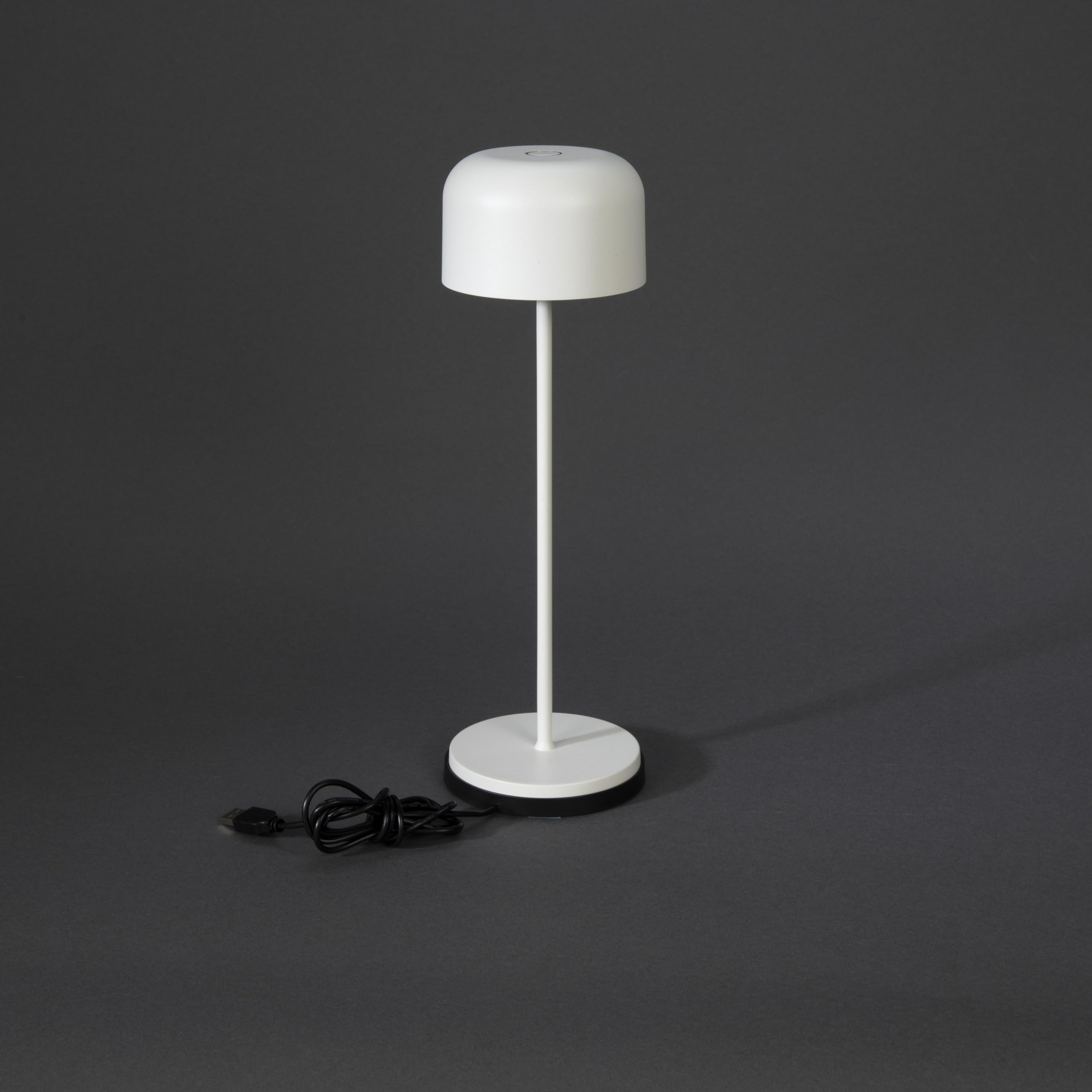 Konstsmide Lámpara de mesa inalámbrica recargable con control táctil y 2 modos de color y base de carga USB incluida, luz alimentada por pilas para uso en interiores o exteriores