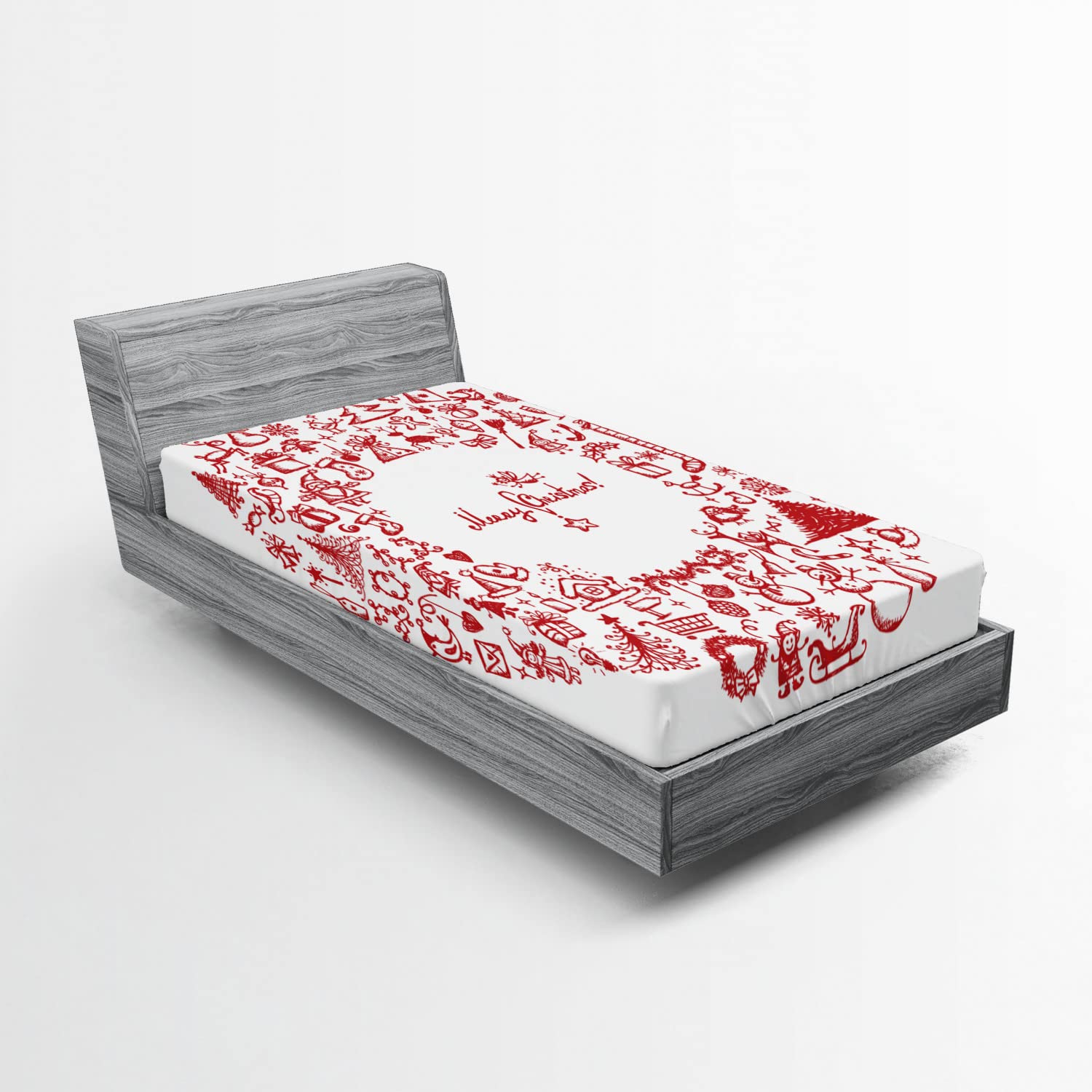 Ambesonne Christmas 2 Pack Fitted Sheet, Vintage Style Ribbon, Bed Cover All-Round Elastic Deep Pockets 2 Pieces, Package Contains 2 Twin XL Size Fitted Sheets, Red White