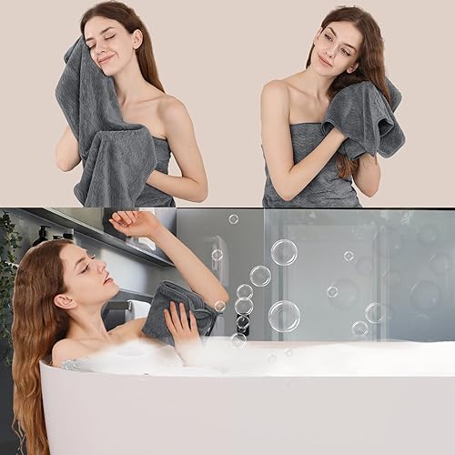 Miniatura 10 de Juego de 8 toallas de baño negras, 2 toallas de baño grandes, 2 toallas de mano4 toallas de baño de 600 GSM, toalla de baño de microfibra de secado