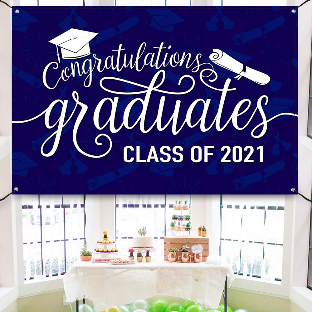 Graduation Backdrop Class Of 2021 Graduation Decorations – Blue ...
