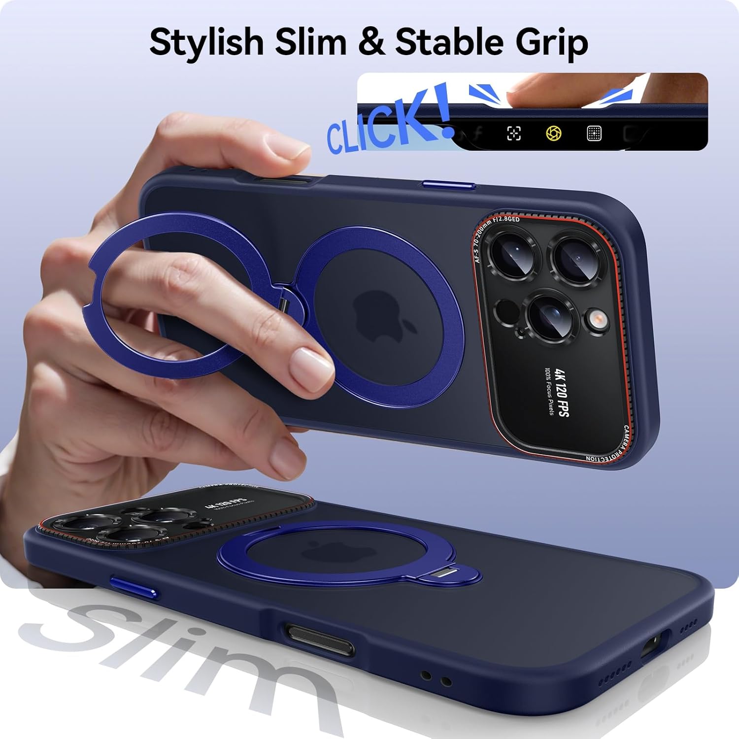 for iPhone 16 Pro Max Case: 360 Spin Magnetic Stand, Camera Protection (Compatible with MagSafe) [16FT Military Protection] Shockproof Matte Translucent Phone Cover for iPhone 16 Pro Max 6.9", Blue