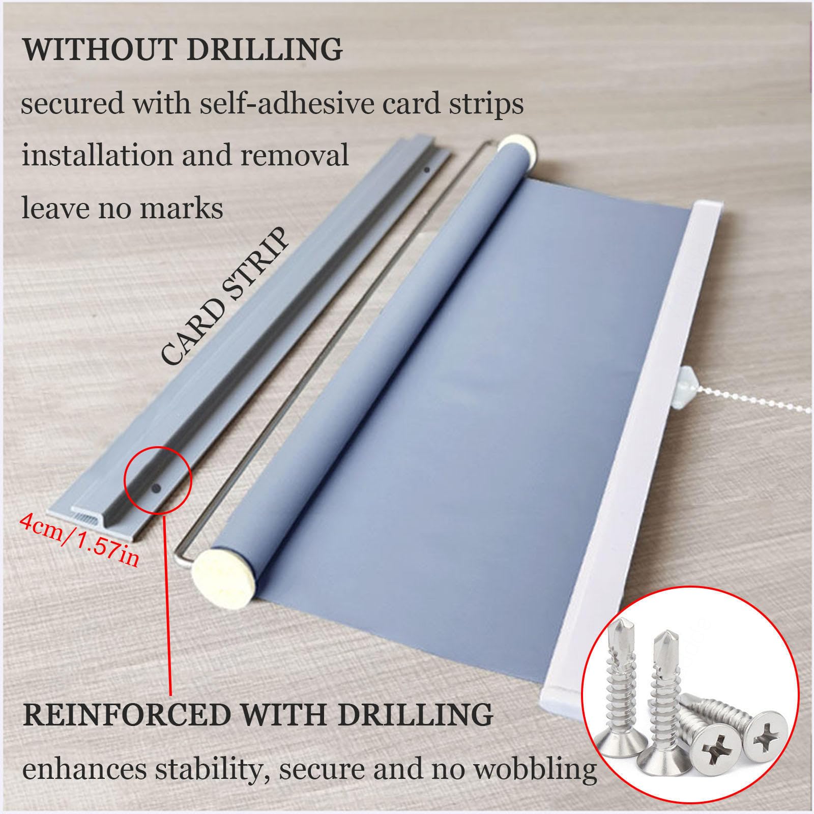 Tende a Rullo Parasole, Tenda Avvolgibile Oscuranti 45/50/65/90/115/130cm, Persiane Oscuranti Senza Forature, Persiane Termiche Provvisorie Per Porte e Finestre,grey-95x200cm/37 * 79in