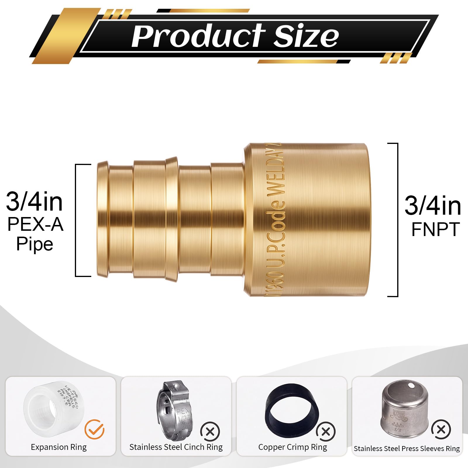 Paquete de 8 adaptadores hembra de sudor PEX-A F1960 de 0.75 x 0.75 pulgadas, cUPC NSF 61/372, accesorios de expansión de latón sin plomo para accesorios de manguera de tubería PEX